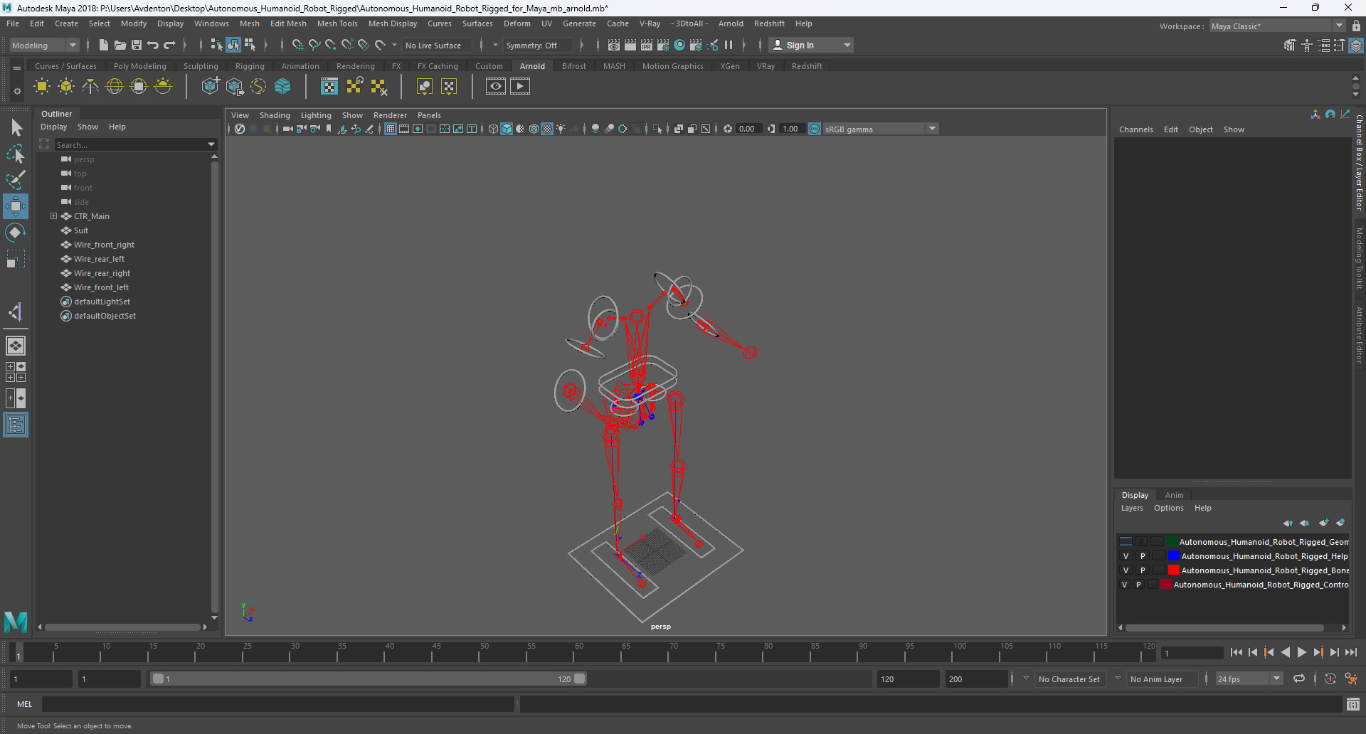 3D Autonomous Humanoid Robot Rigged for Maya
