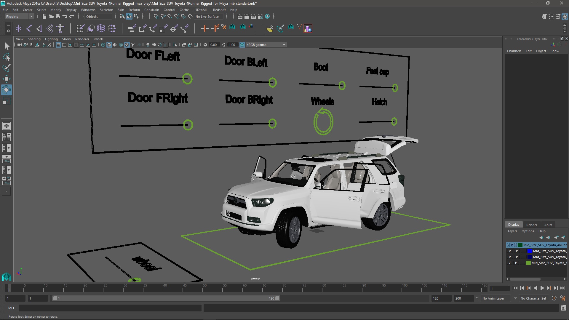 3D Mid Size SUV Toyota 4Runner Rigged for Maya model