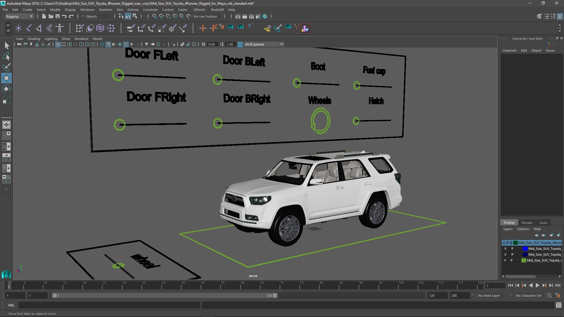3D Mid Size SUV Toyota 4Runner Rigged for Maya model