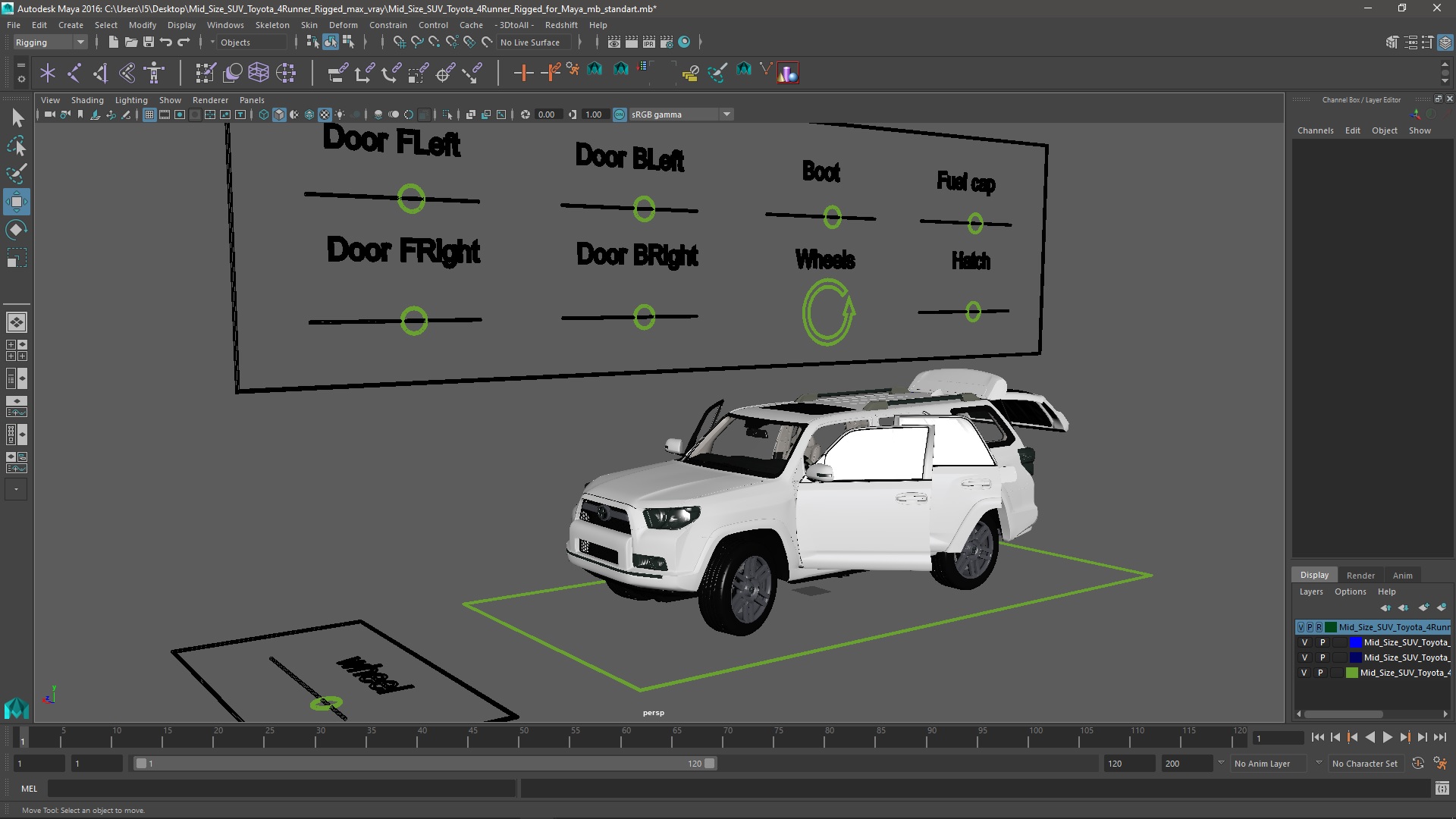 3D Mid Size SUV Toyota 4Runner Rigged for Maya model