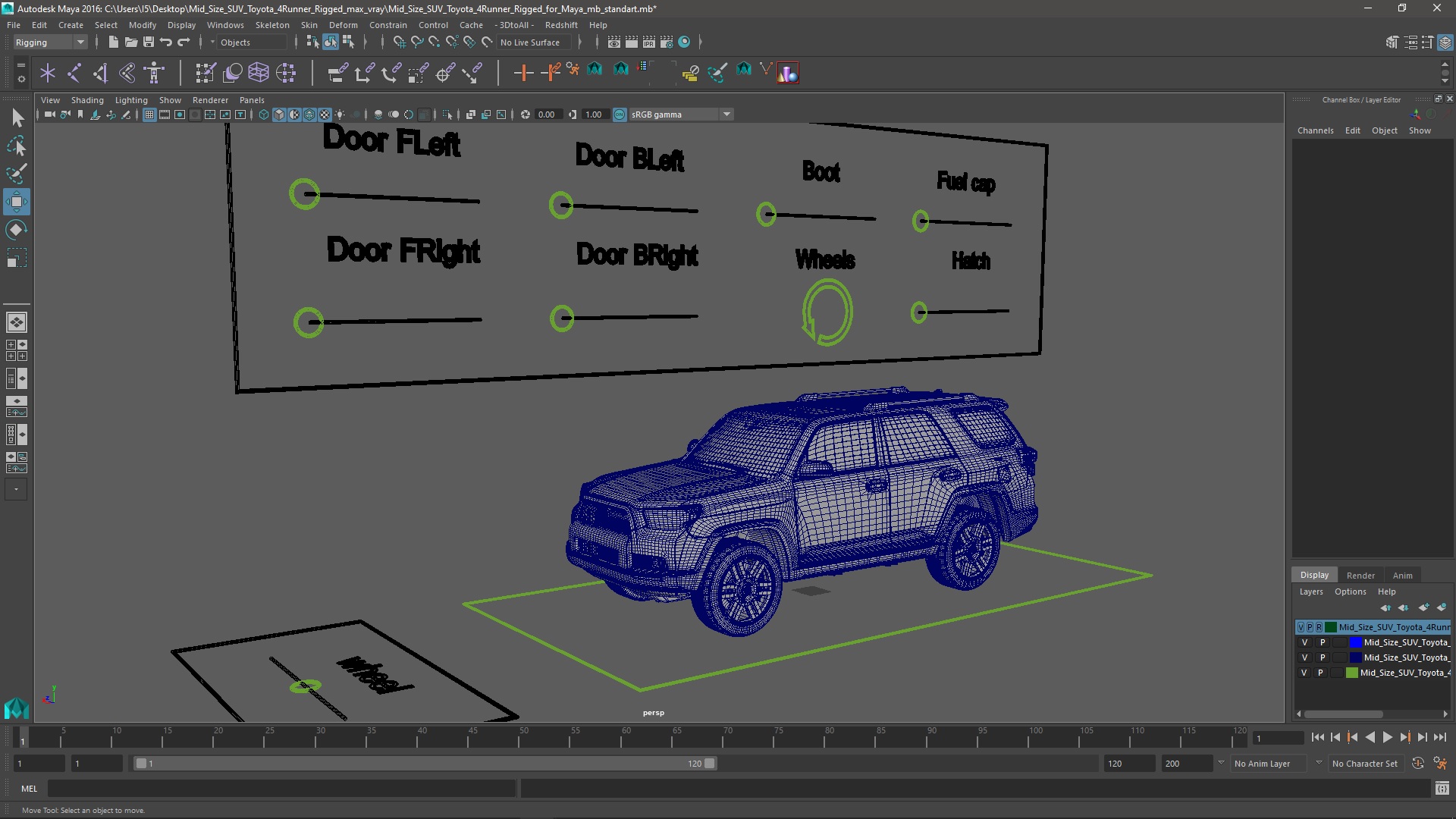 3D Mid Size SUV Toyota 4Runner Rigged for Maya model