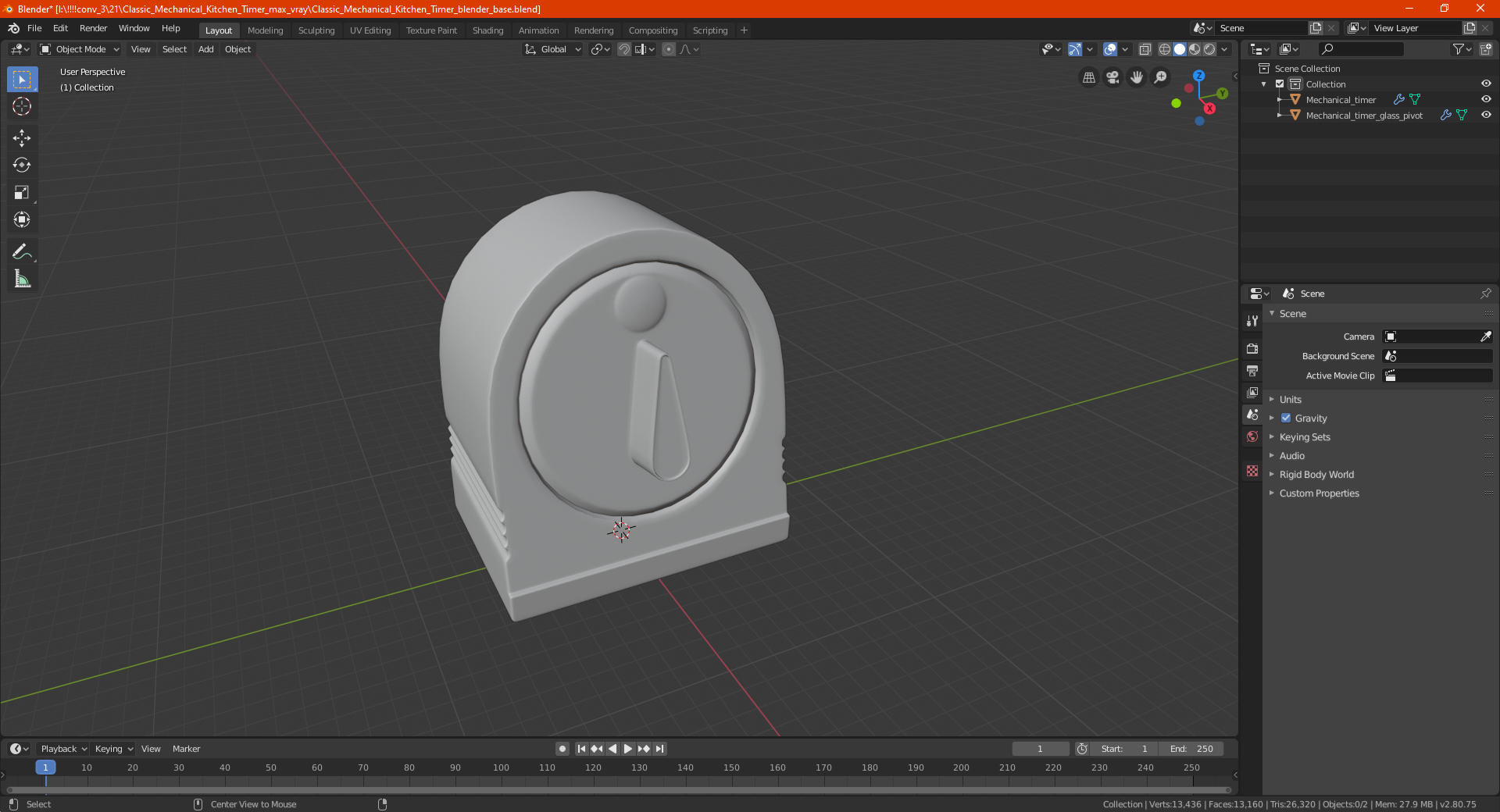 Classic Mechanical Kitchen Timer 3D
