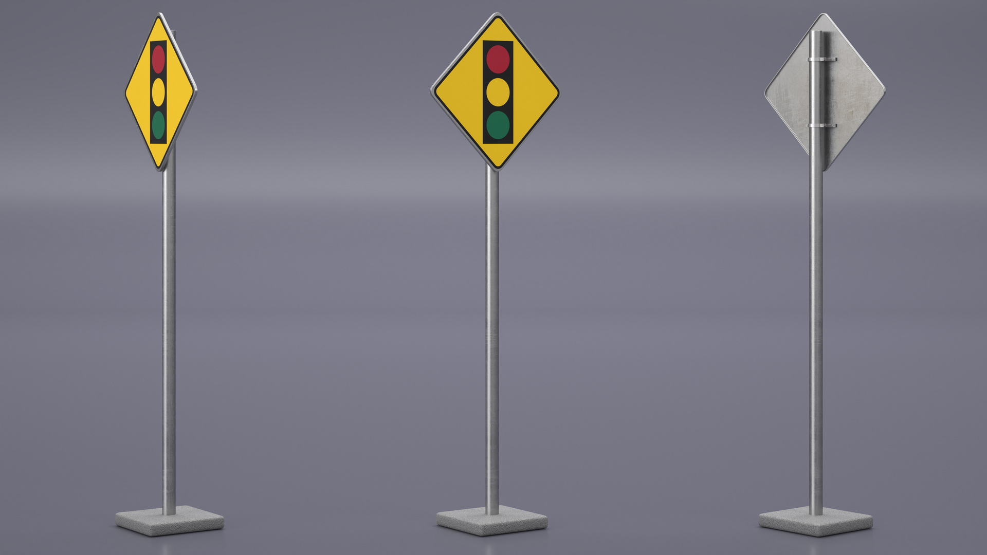 Warning Sign Traffic Light Ahead 3D