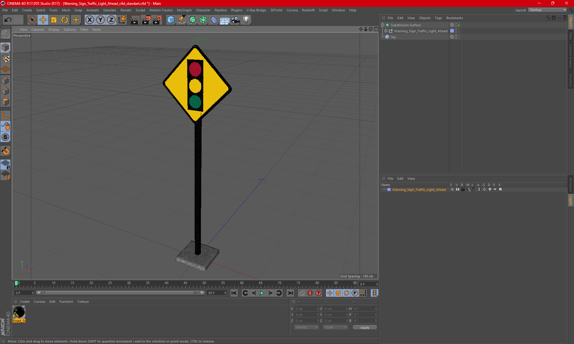 Warning Sign Traffic Light Ahead 3D