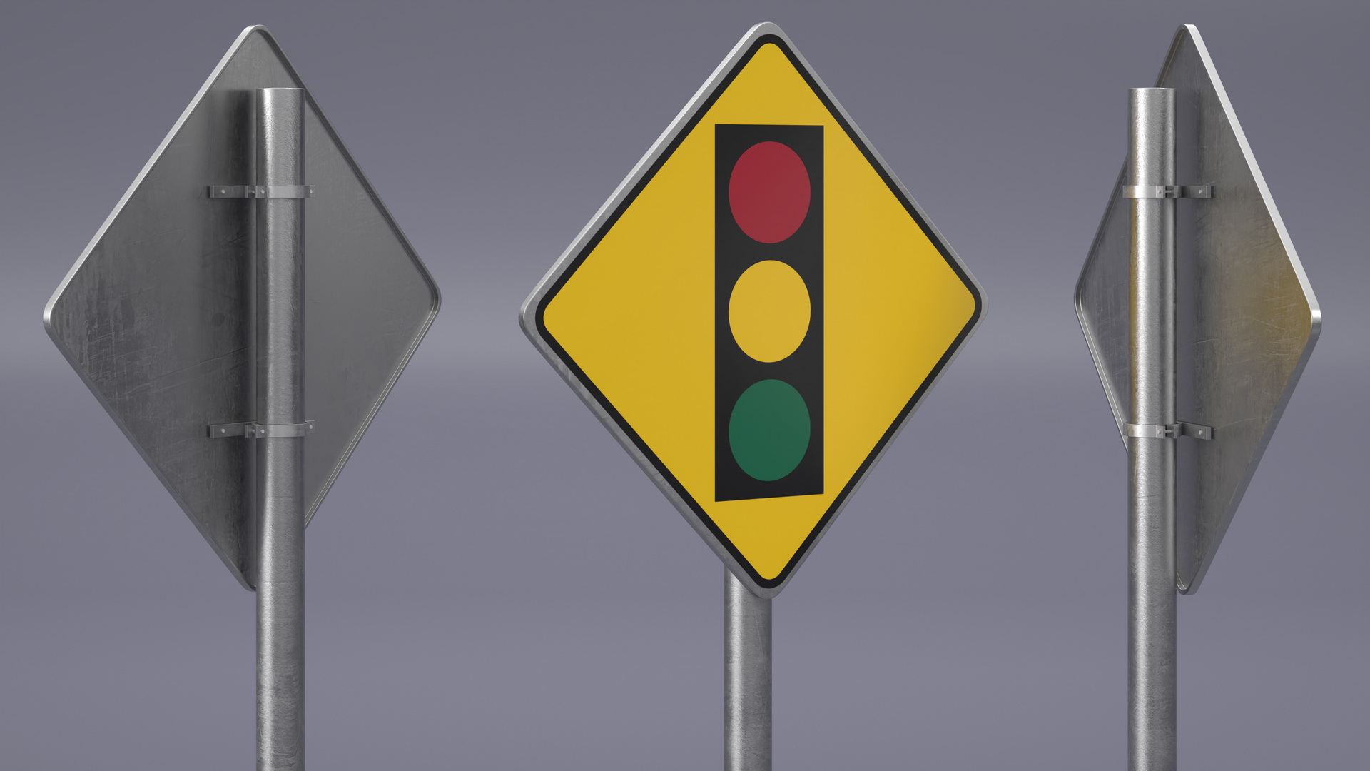 Warning Sign Traffic Light Ahead 3D
