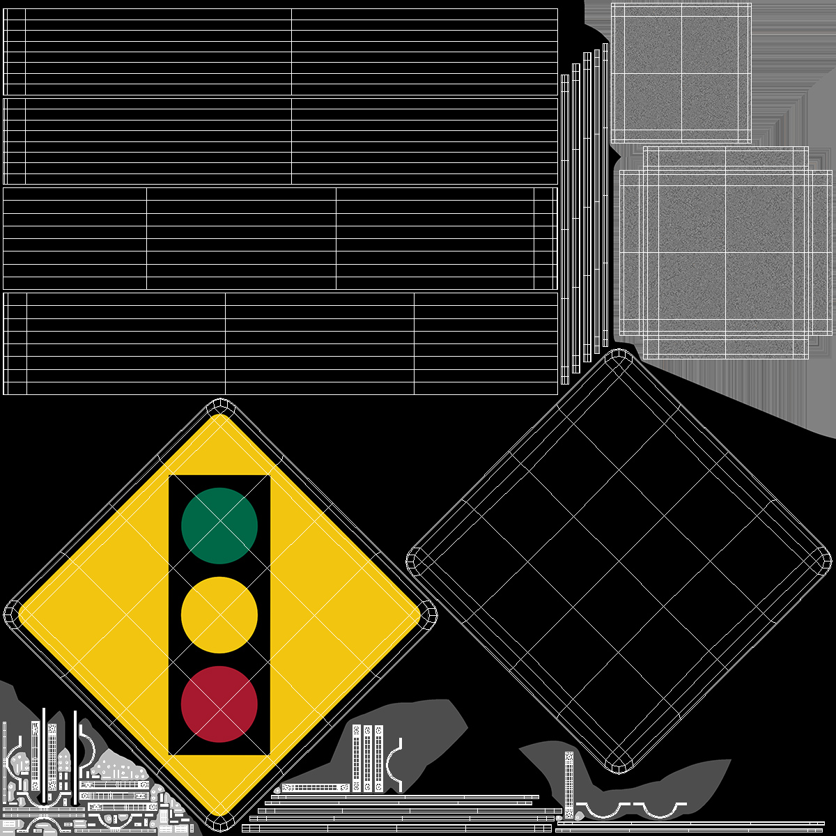 Warning Sign Traffic Light Ahead 3D