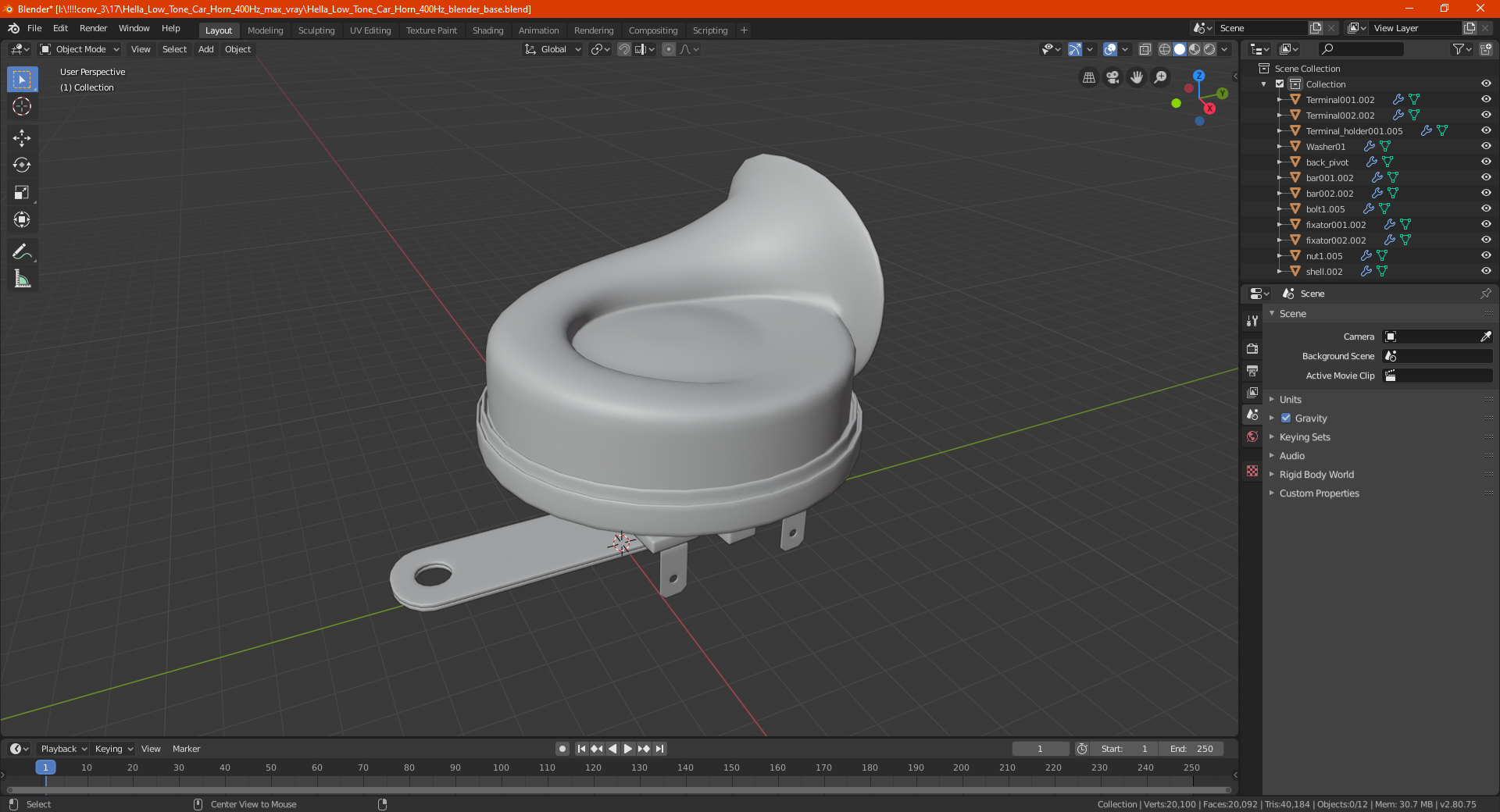 Hella Low Tone Car Horn 400Hz 3D model