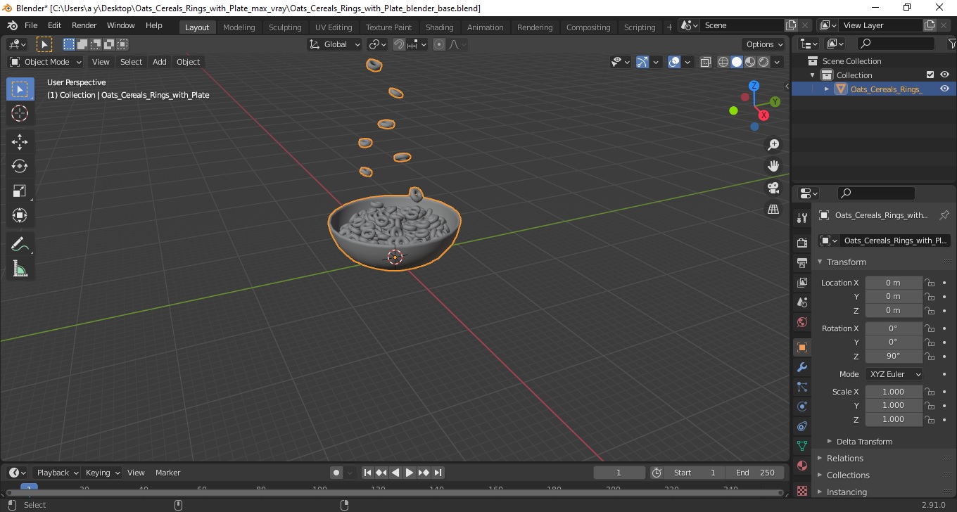 Oats Cereals Rings with Plate 3D model