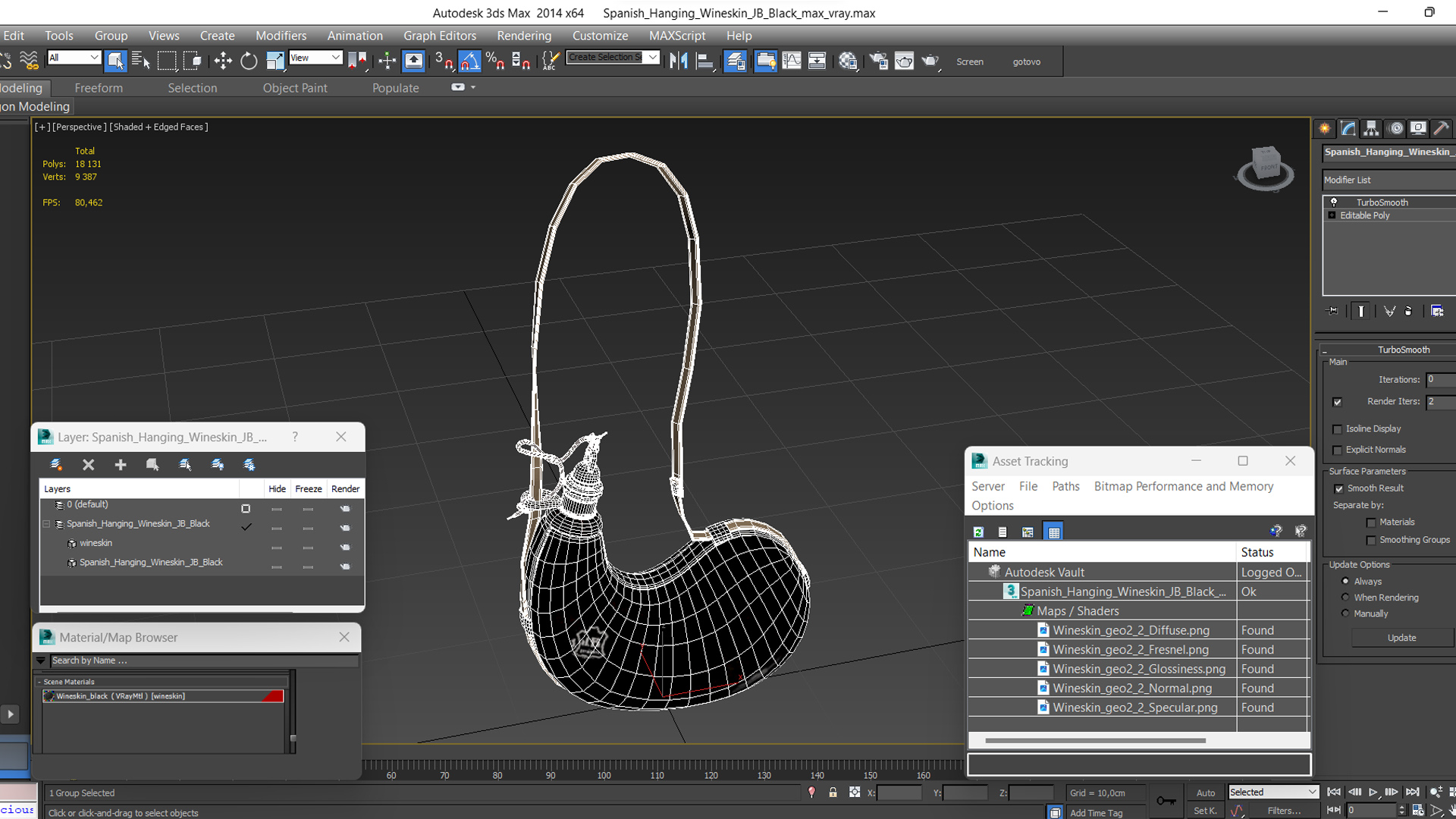 3D Spanish Hanging Wineskin JB Black model