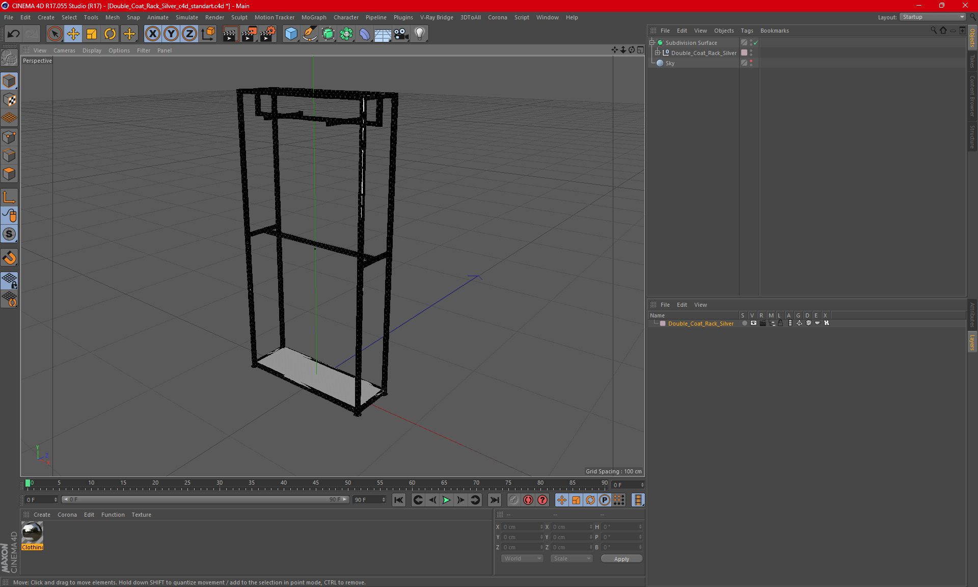 3D Double Coat Rack Silver model