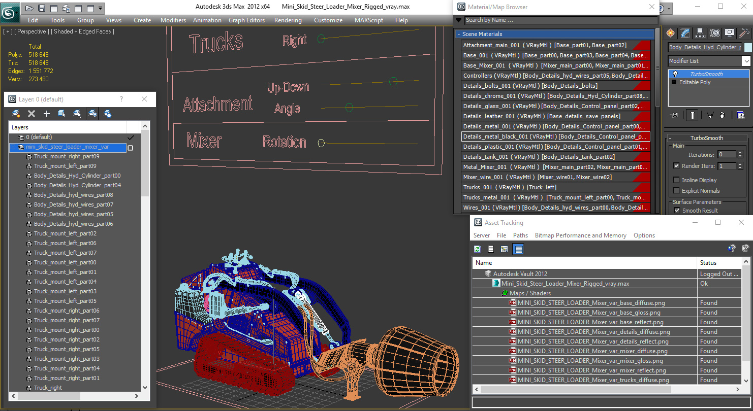 3D model Mini Skid Steer Loader Mixer Rigged