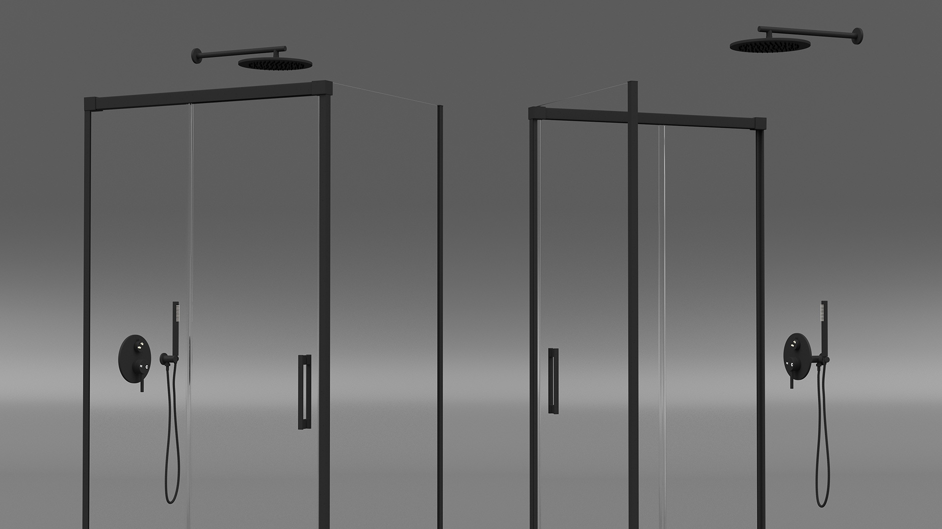 Corner Glass Shower Cabin with Sliding Door Black 3D model