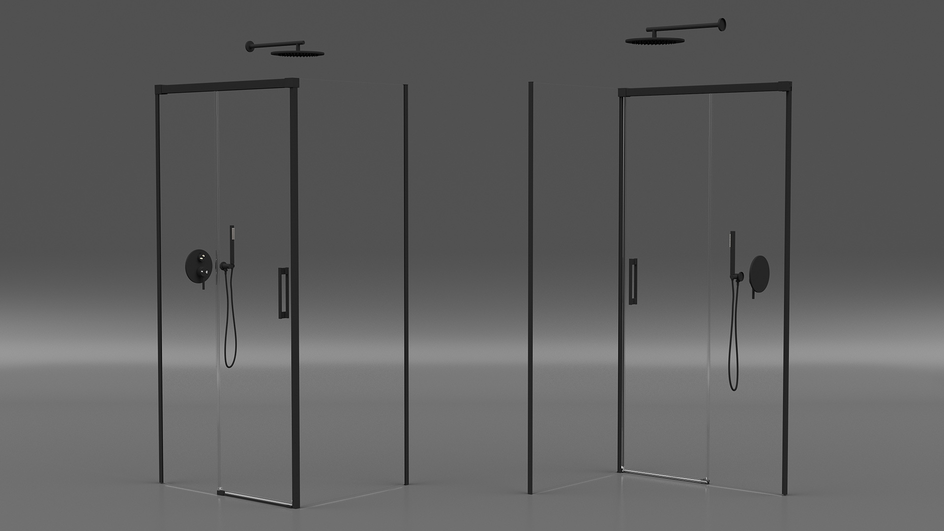 Corner Glass Shower Cabin with Sliding Door Black 3D model