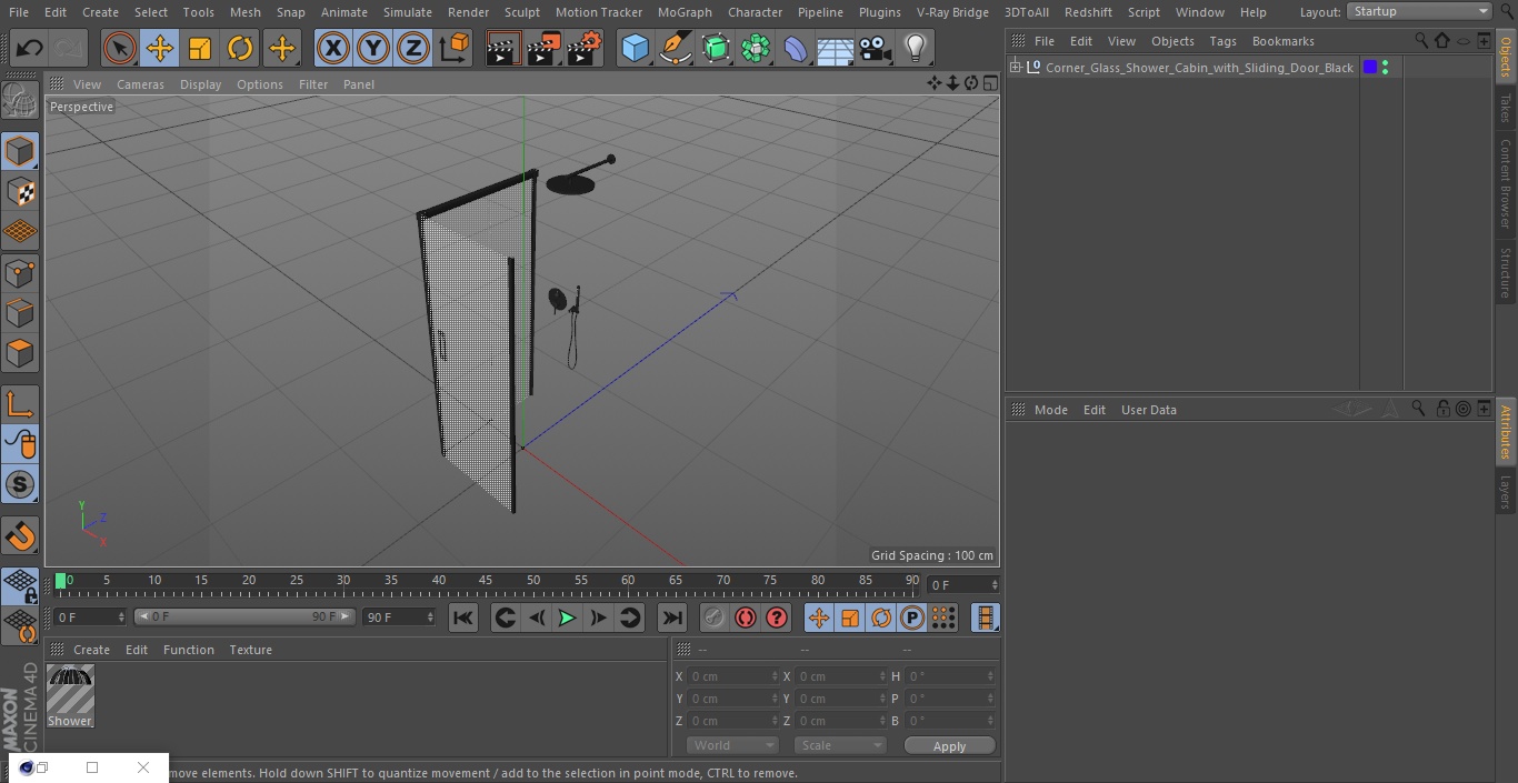 Corner Glass Shower Cabin with Sliding Door Black 3D model