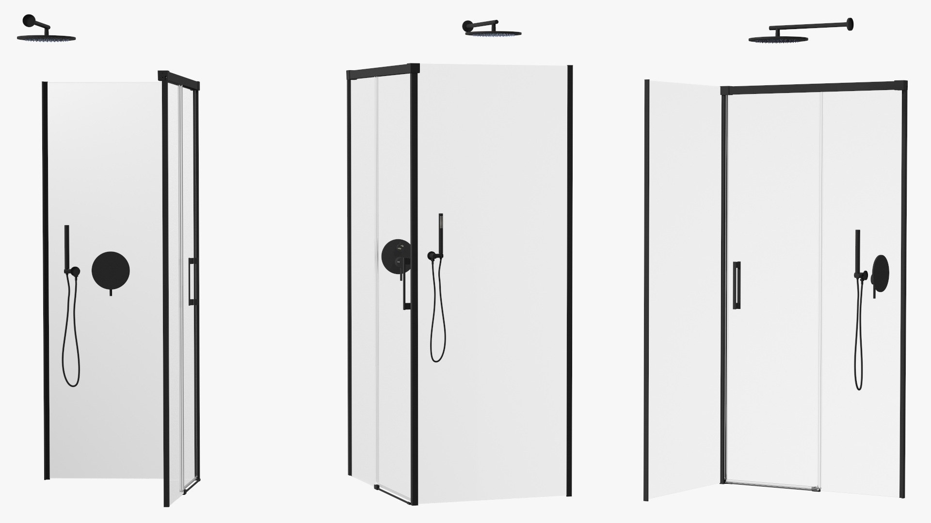 Corner Glass Shower Cabin with Sliding Door Black 3D model