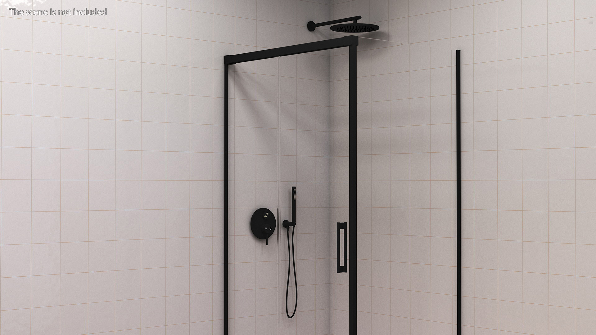 Corner Glass Shower Cabin with Sliding Door Black 3D model