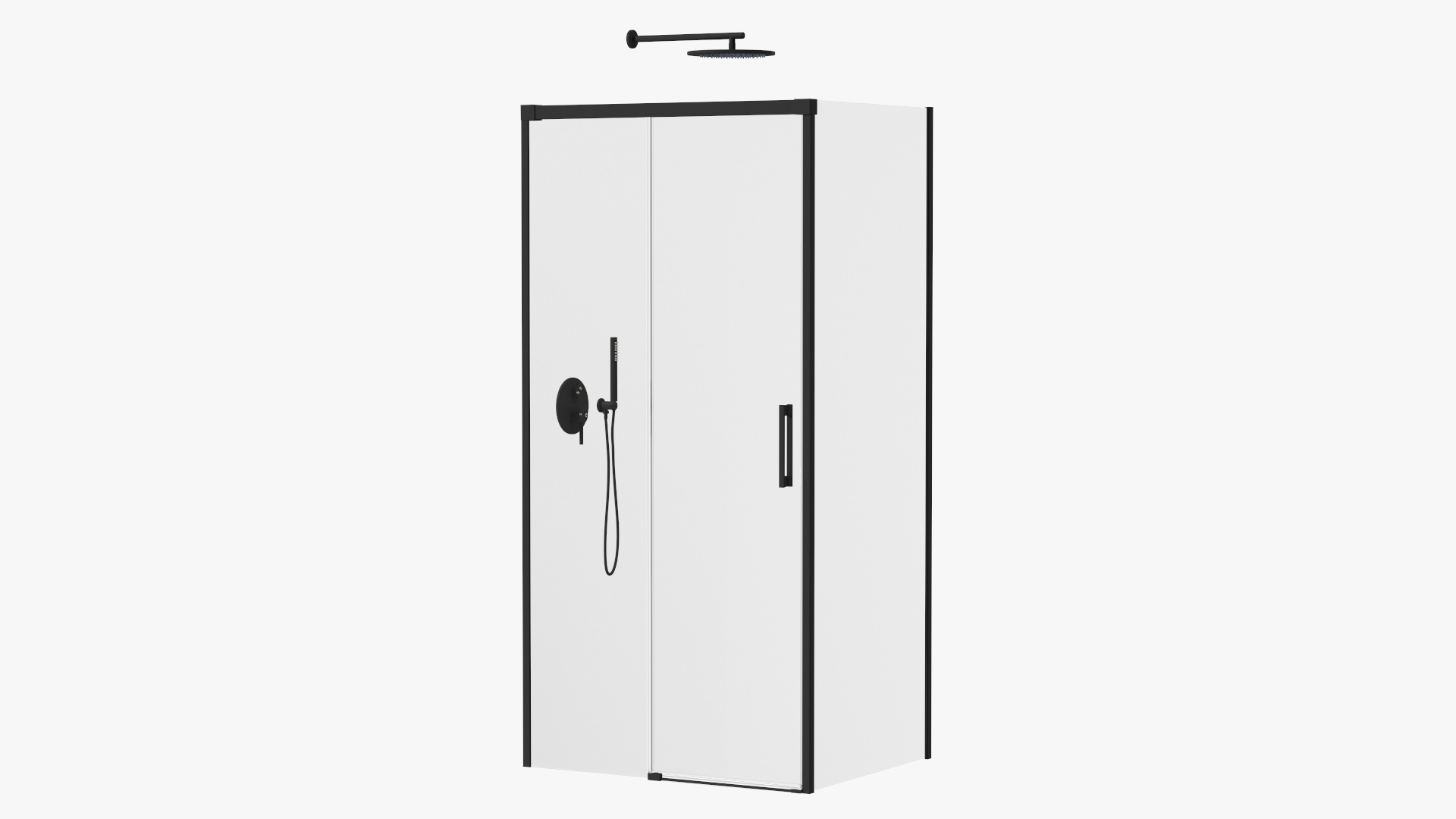 Corner Glass Shower Cabin with Sliding Door Black 3D model