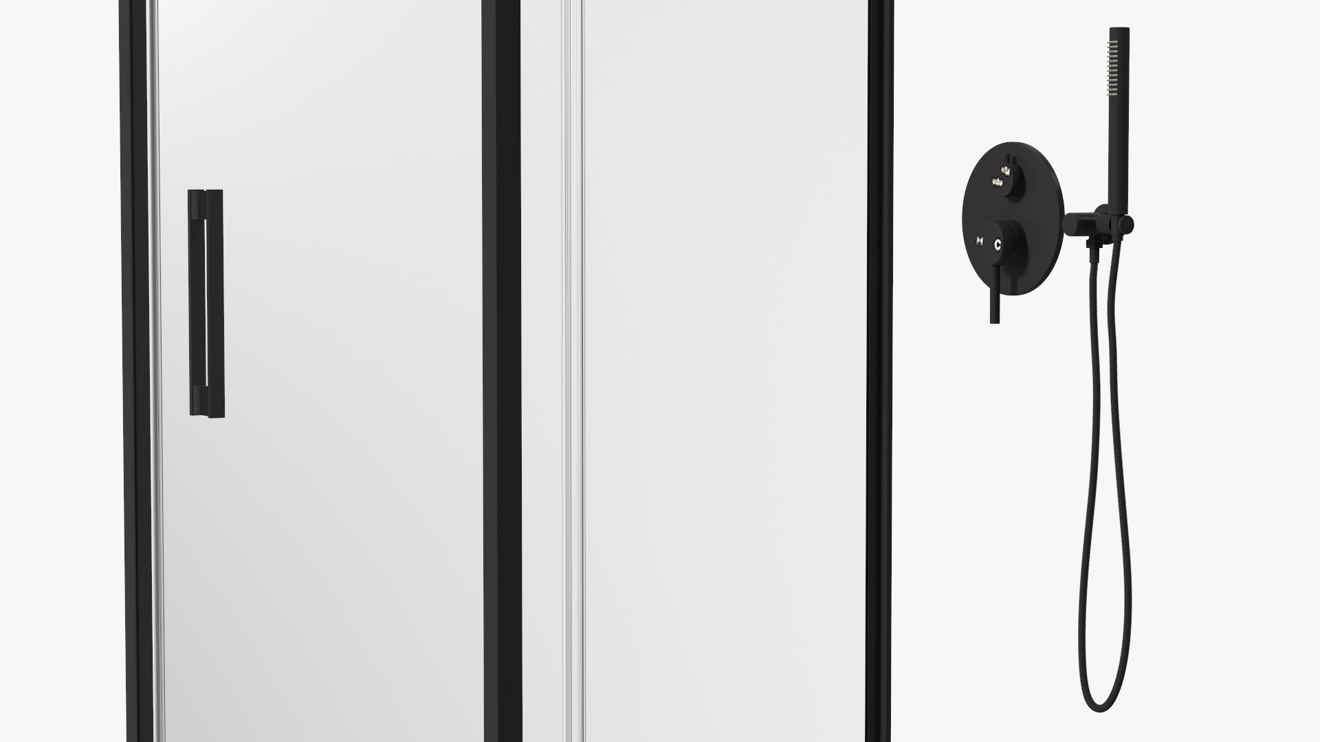 Corner Glass Shower Cabin with Sliding Door Black 3D model