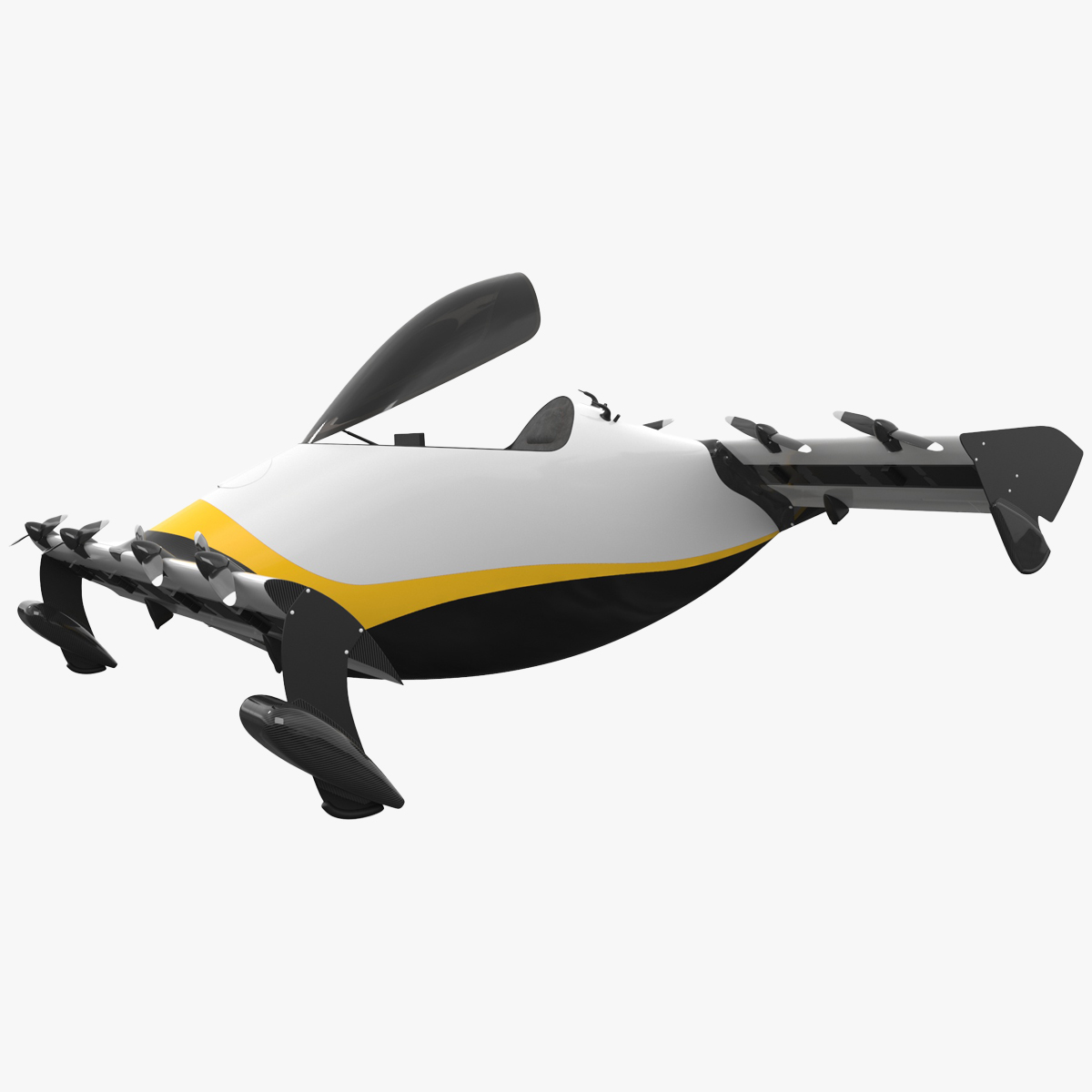 Personal EVTOL Aircraft with 8 Propellers Rigged for Maya 3D