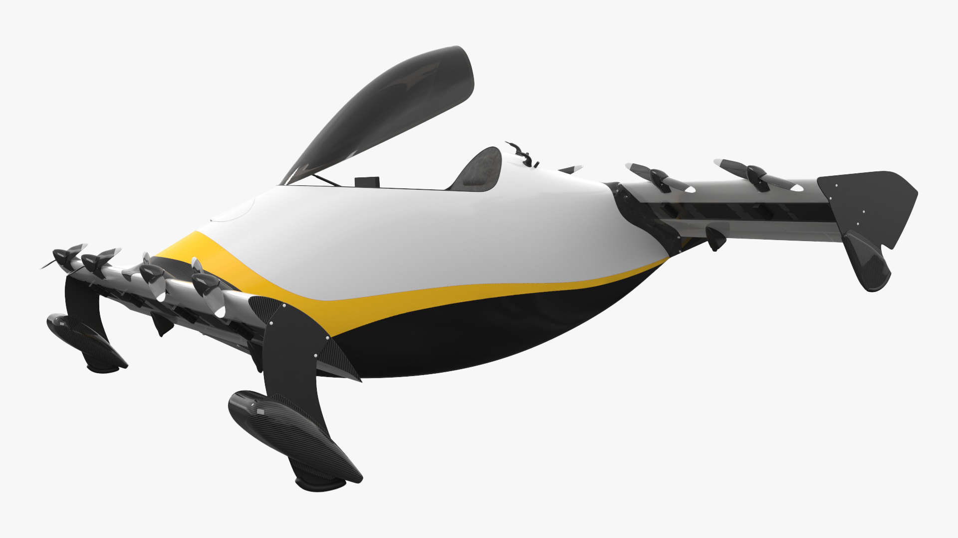 Personal EVTOL Aircraft with 8 Propellers Rigged for Maya 3D