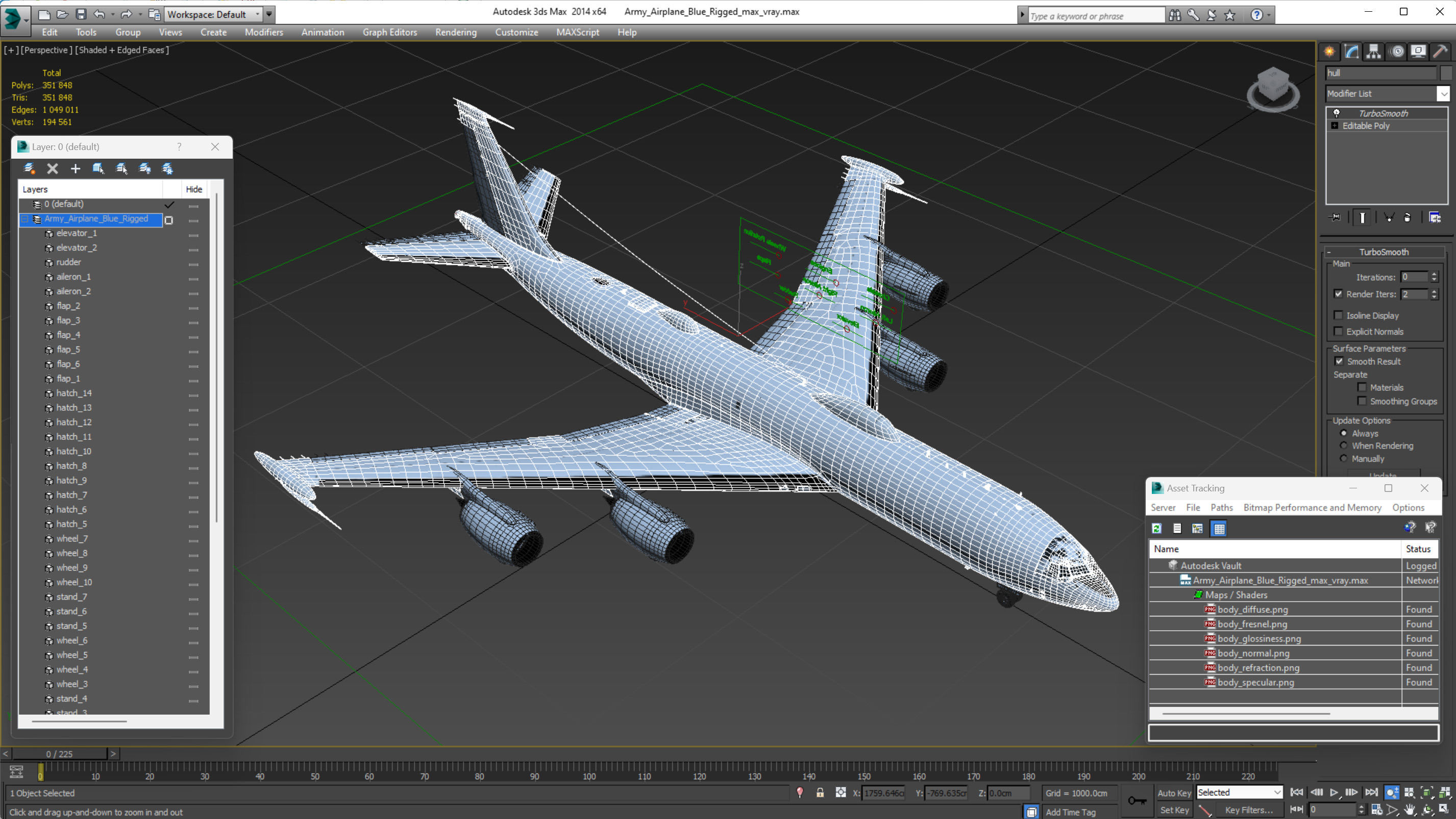 3D model Army Airplane Blue Rigged