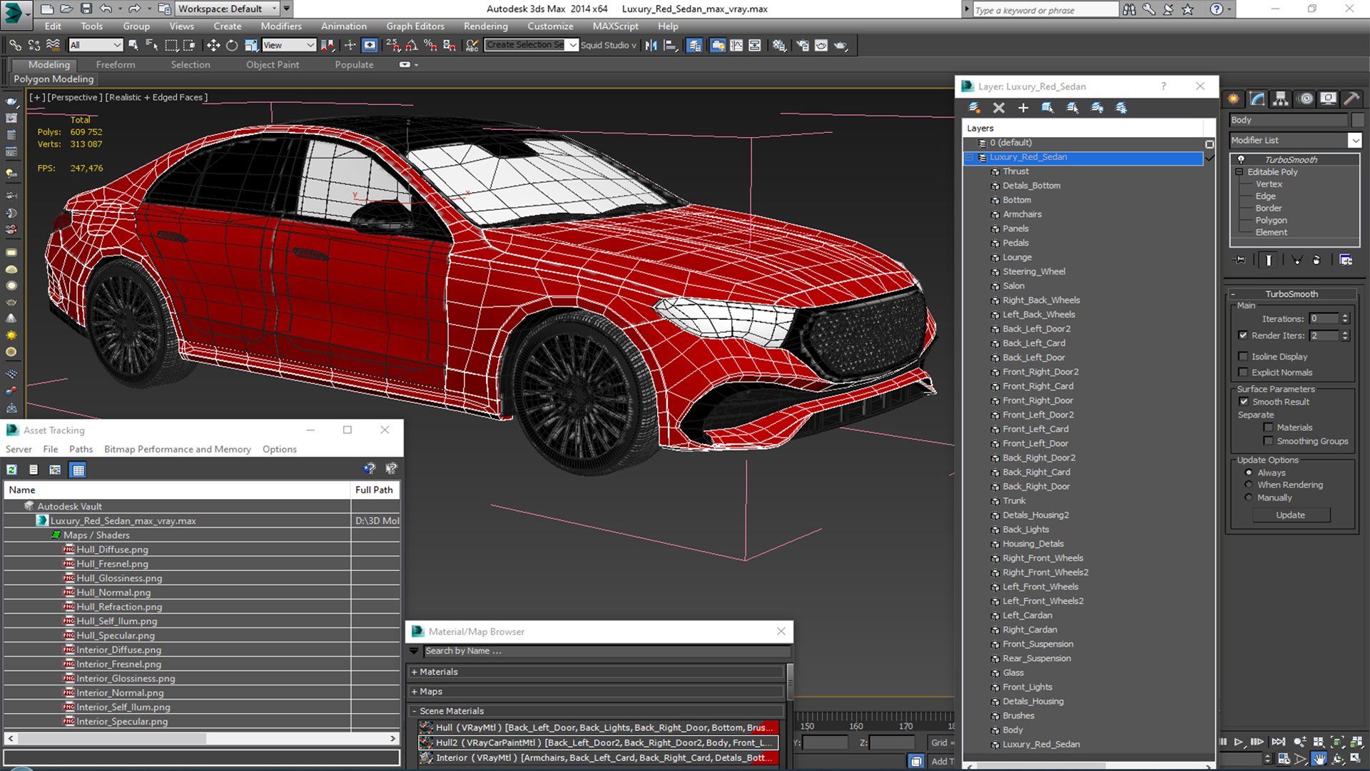 3D Luxury Red Sedan