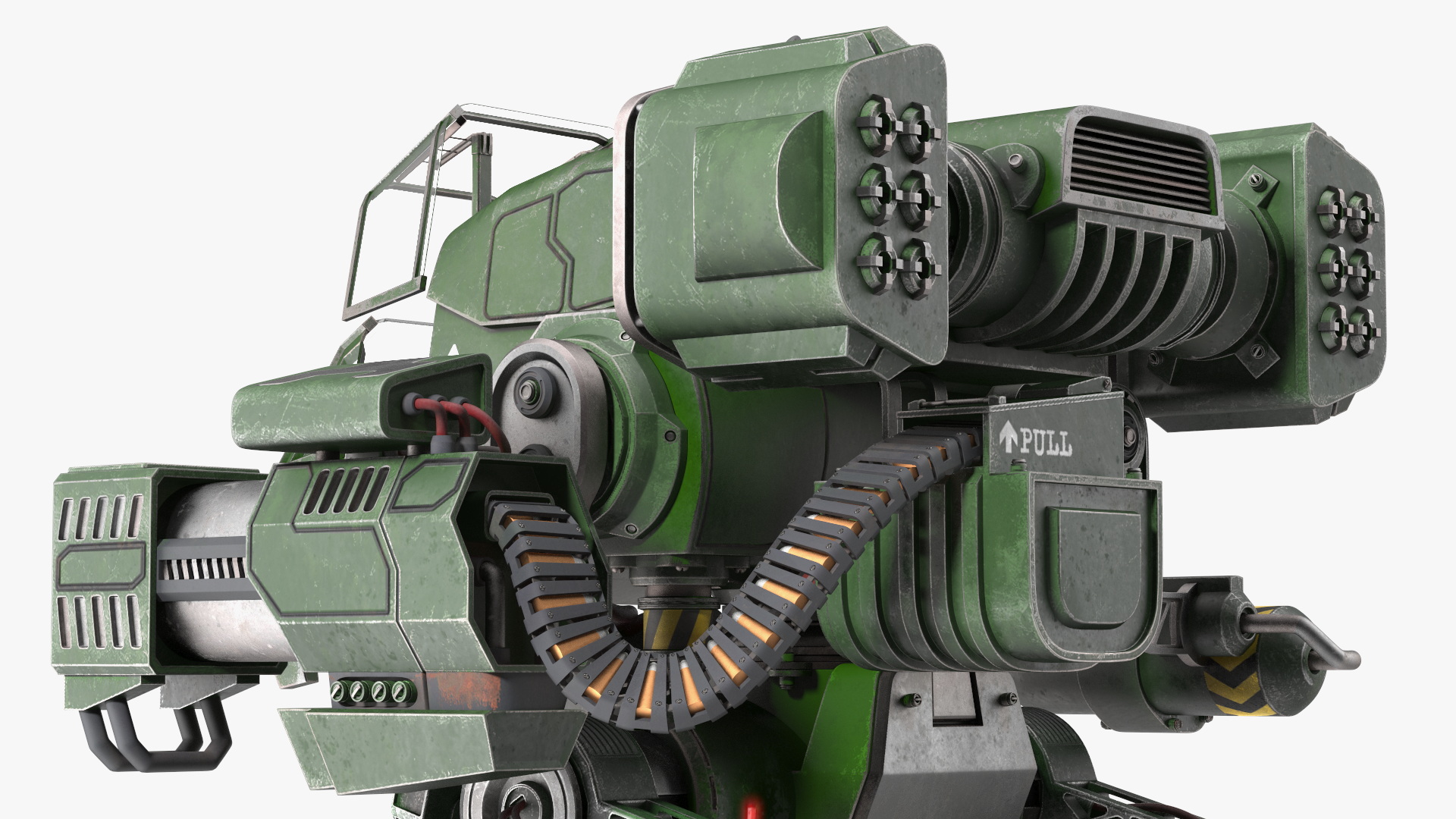Worn Walking Combat Dark Green Robot with Pilot Rigged 3D model