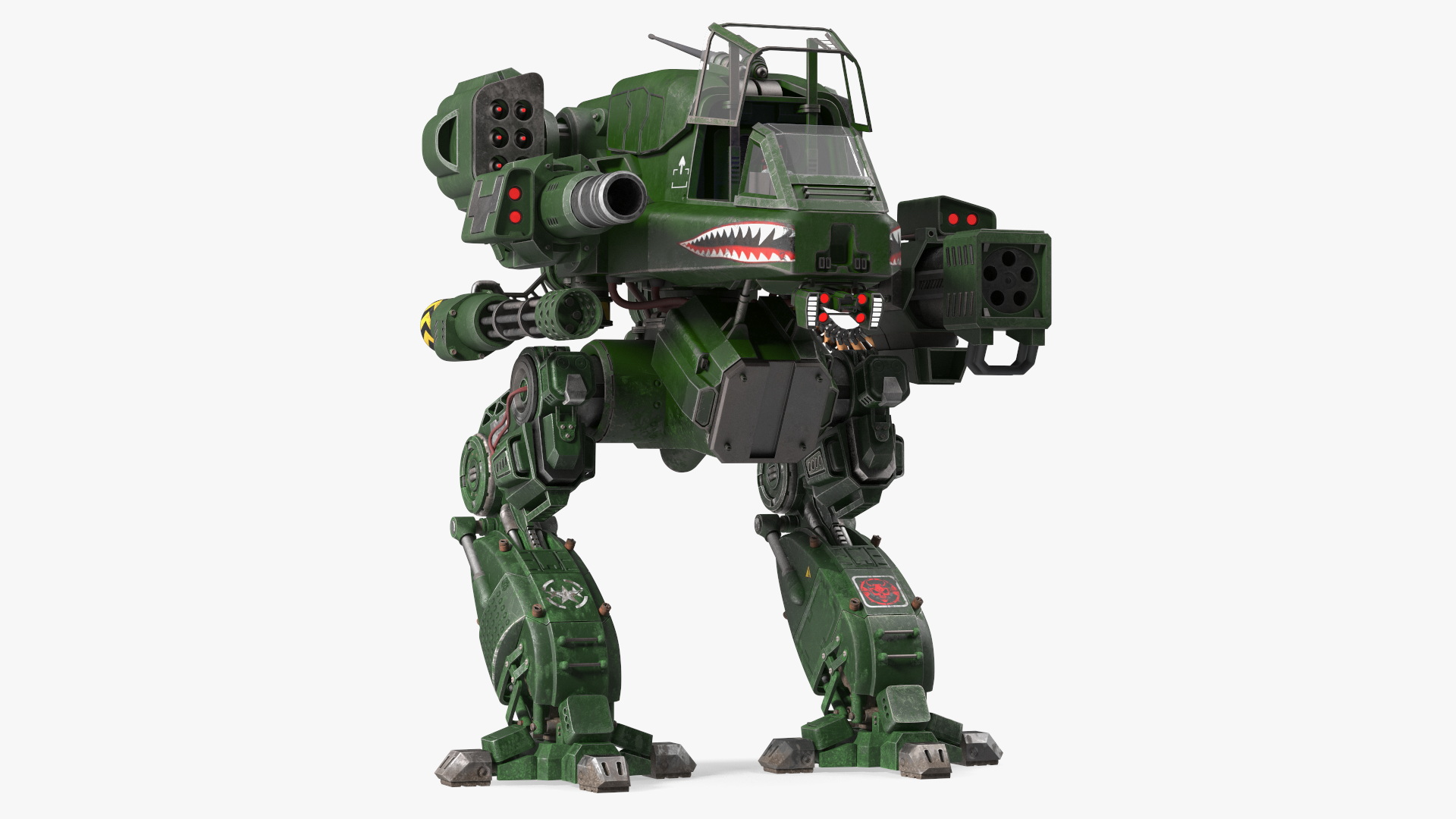 Worn Walking Combat Dark Green Robot with Pilot Rigged 3D model