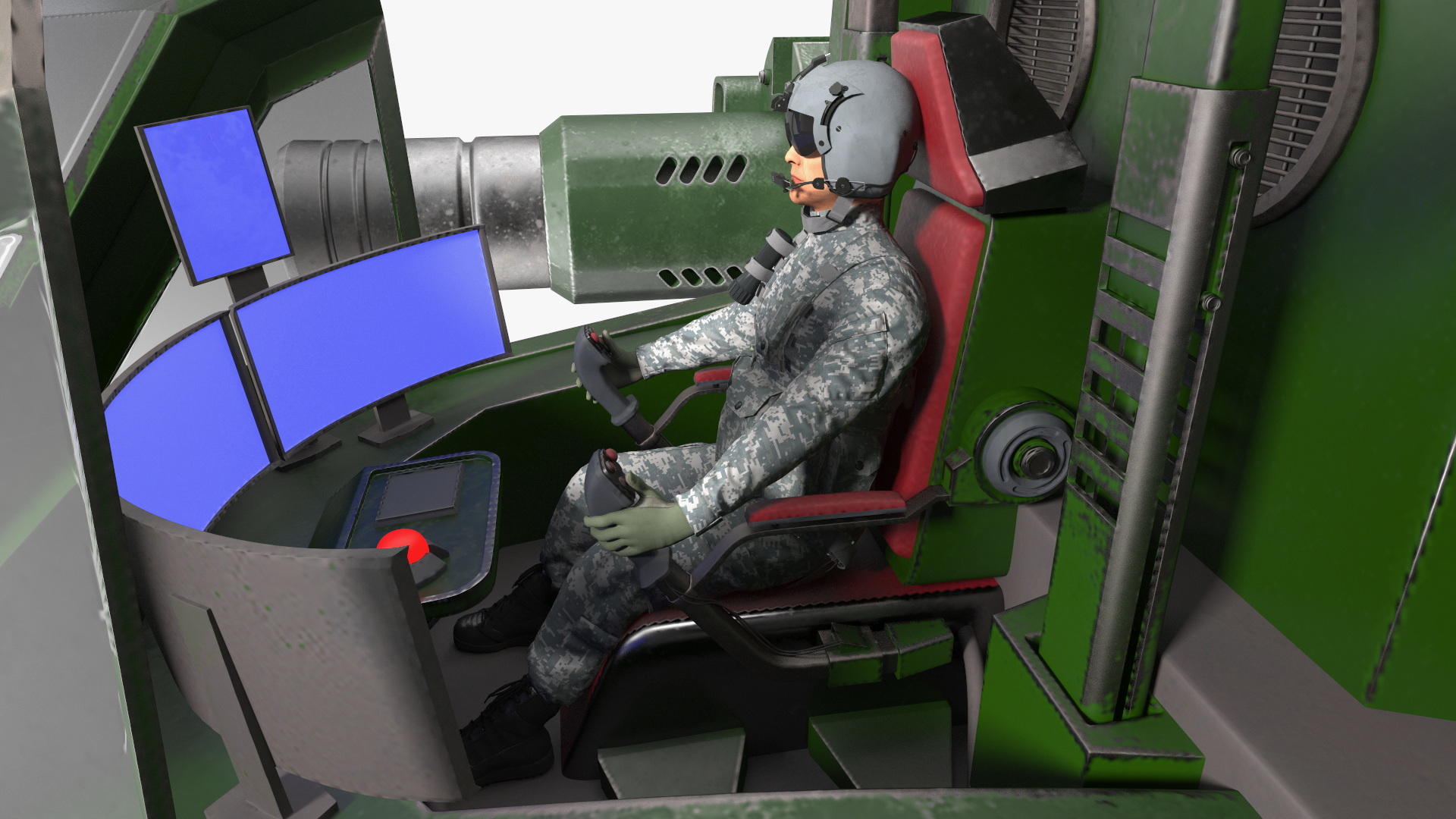 Worn Walking Combat Dark Green Robot with Pilot Rigged 3D model