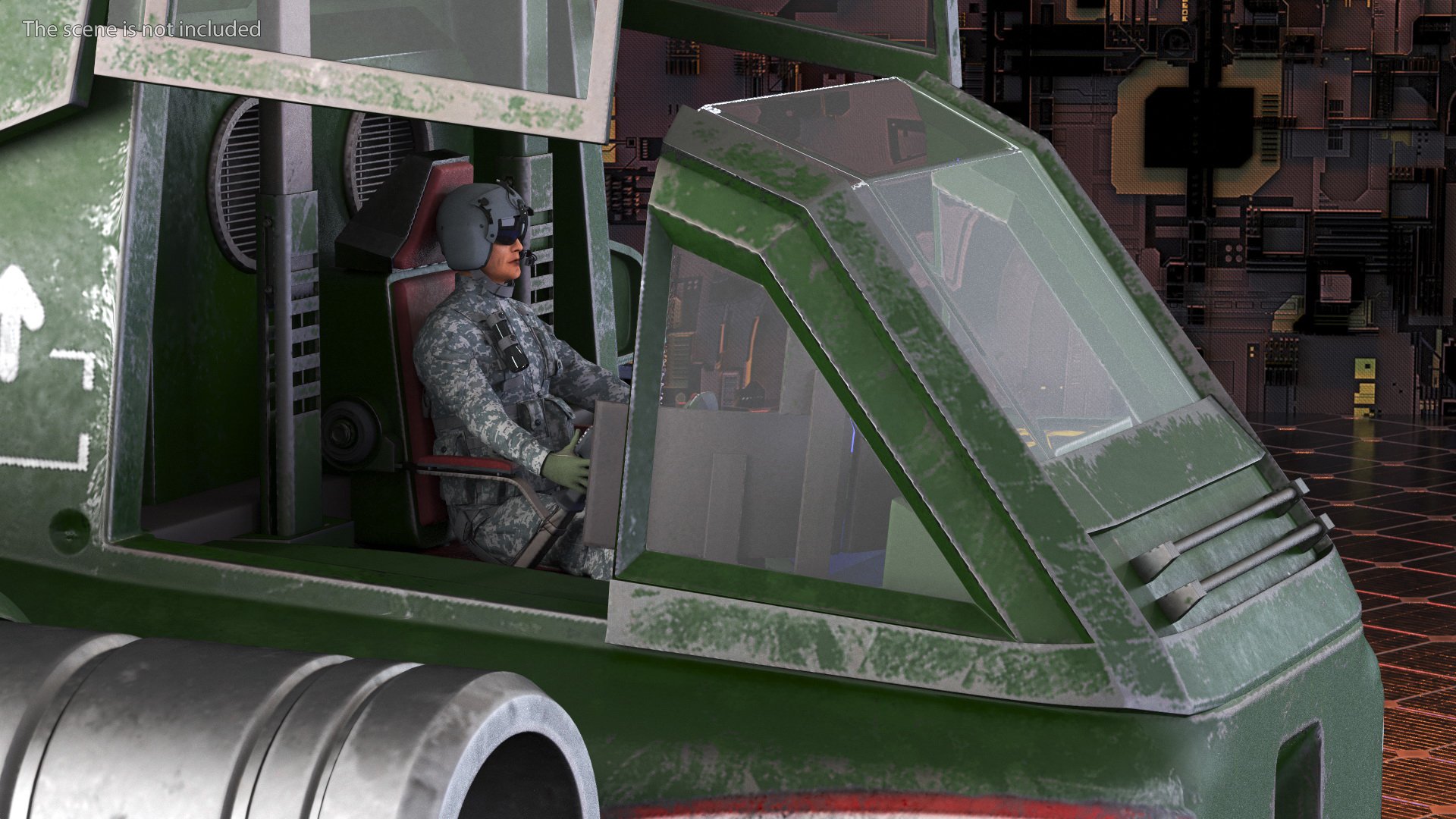 Worn Walking Combat Dark Green Robot with Pilot Rigged 3D model