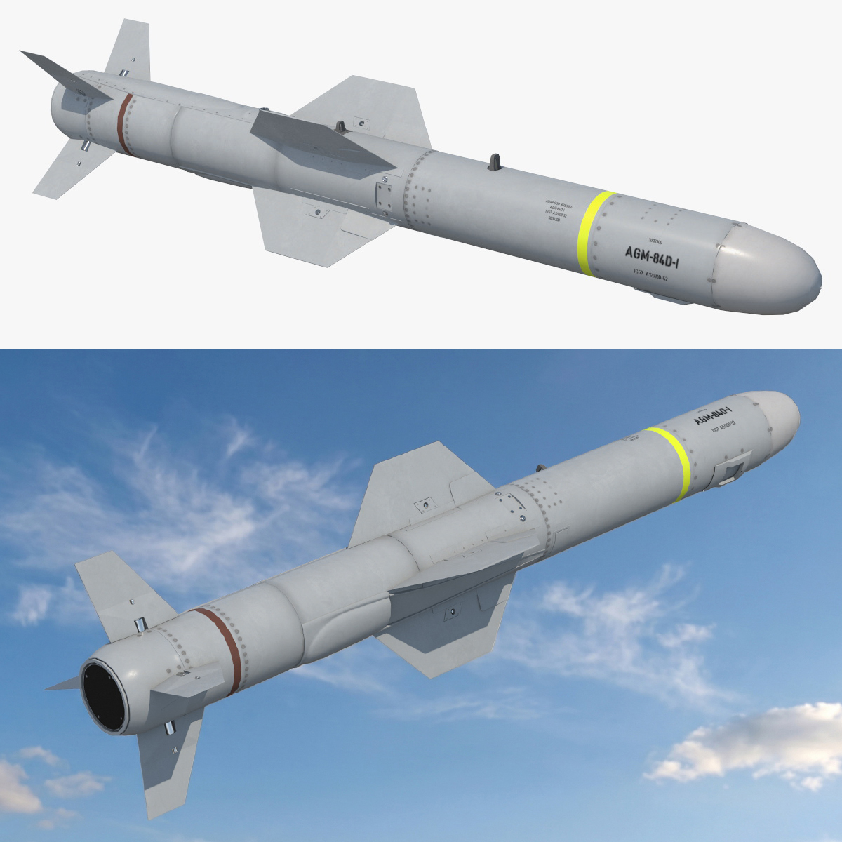 AGM 84 Harpoon Missile Game Ready 3D model preview
