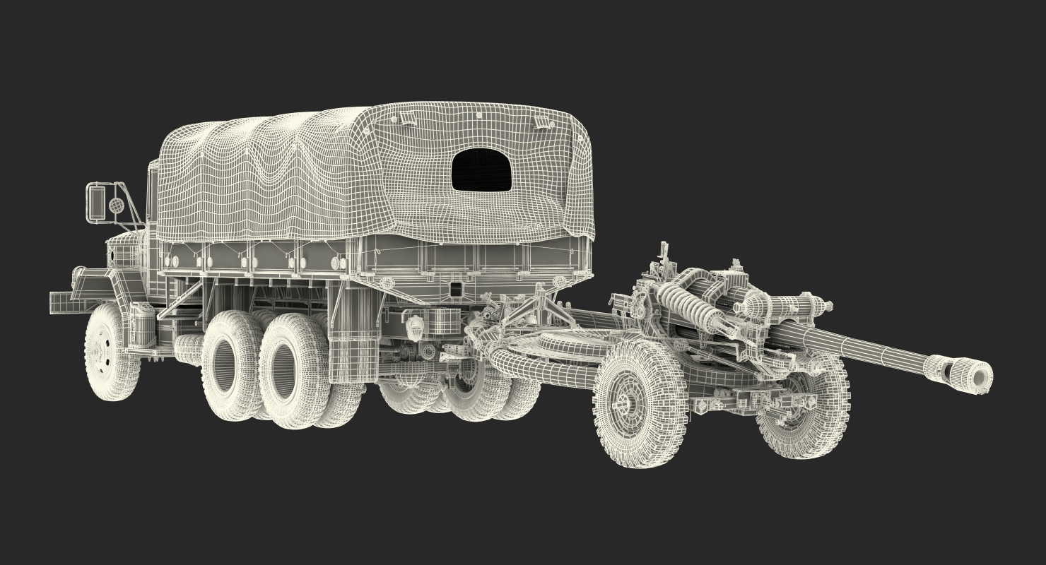 3D US Military Truck m35a2 with Field Howitzer M119 model