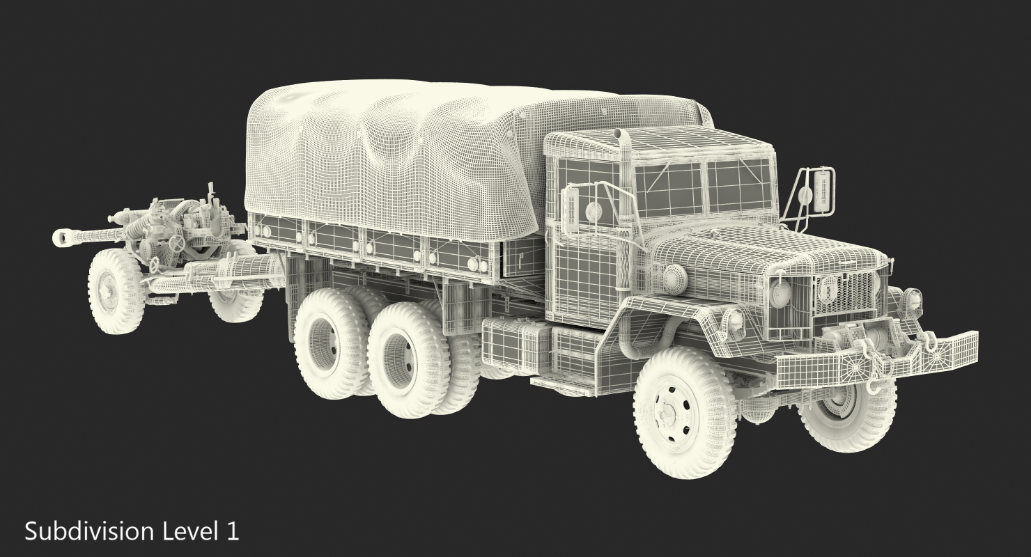 3D US Military Truck m35a2 with Field Howitzer M119 model