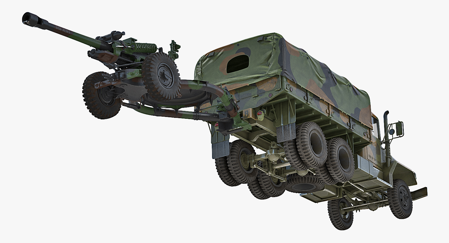 3D US Military Truck m35a2 with Field Howitzer M119 model