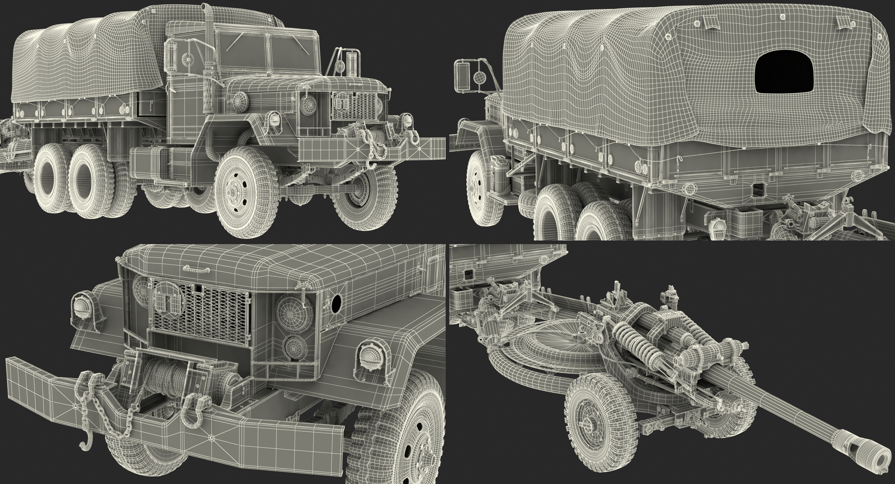 3D US Military Truck m35a2 with Field Howitzer M119 model