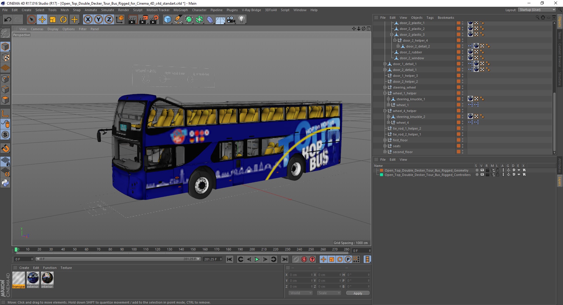 Open Top Double Decker Tour Bus Rigged for Cinema 4D 3D