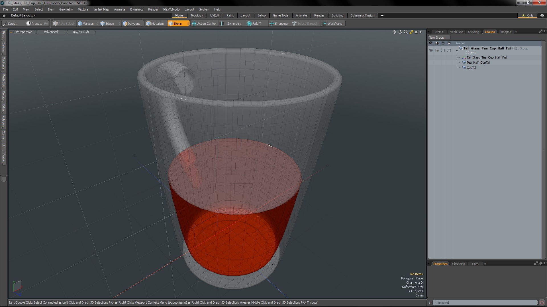 3D Tall Glass Tea Cup Half Full model