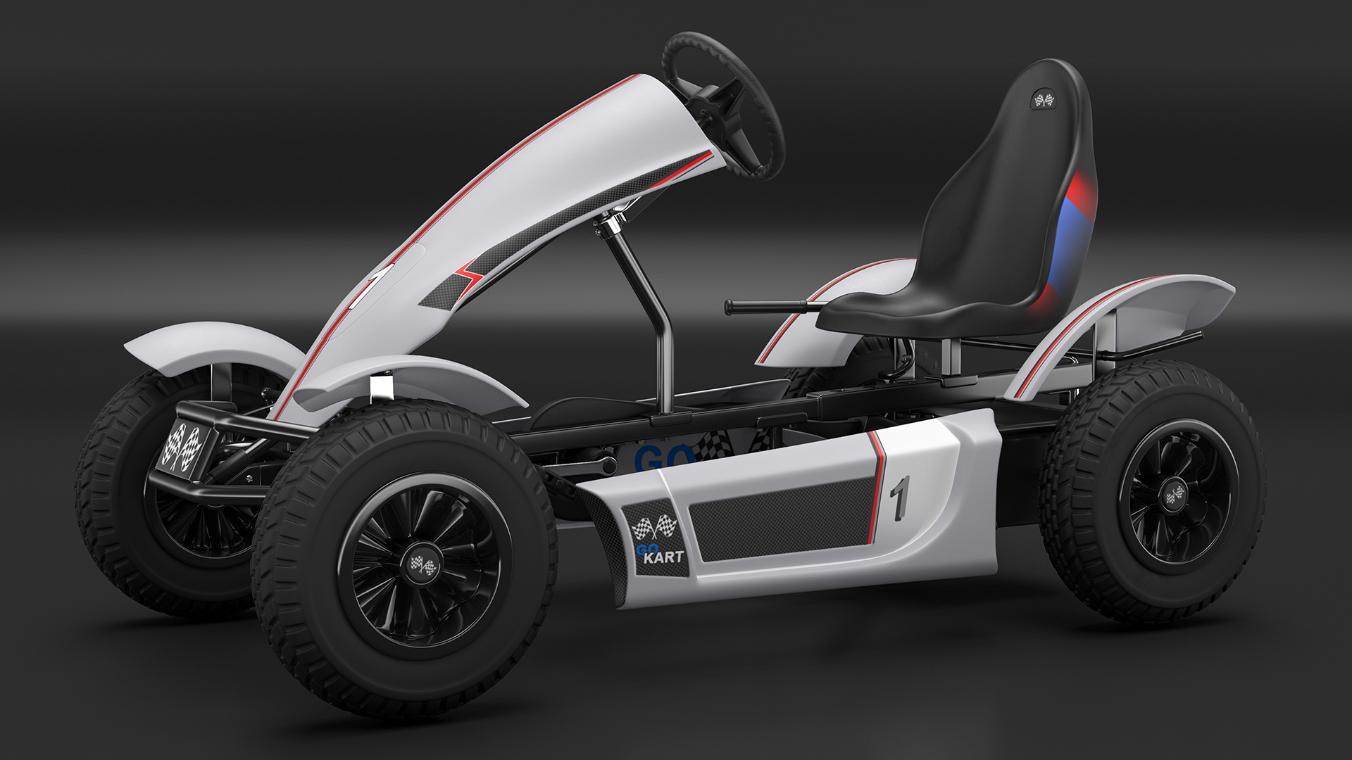 3D Pedal Kart with Frame Race Grey Rigged model