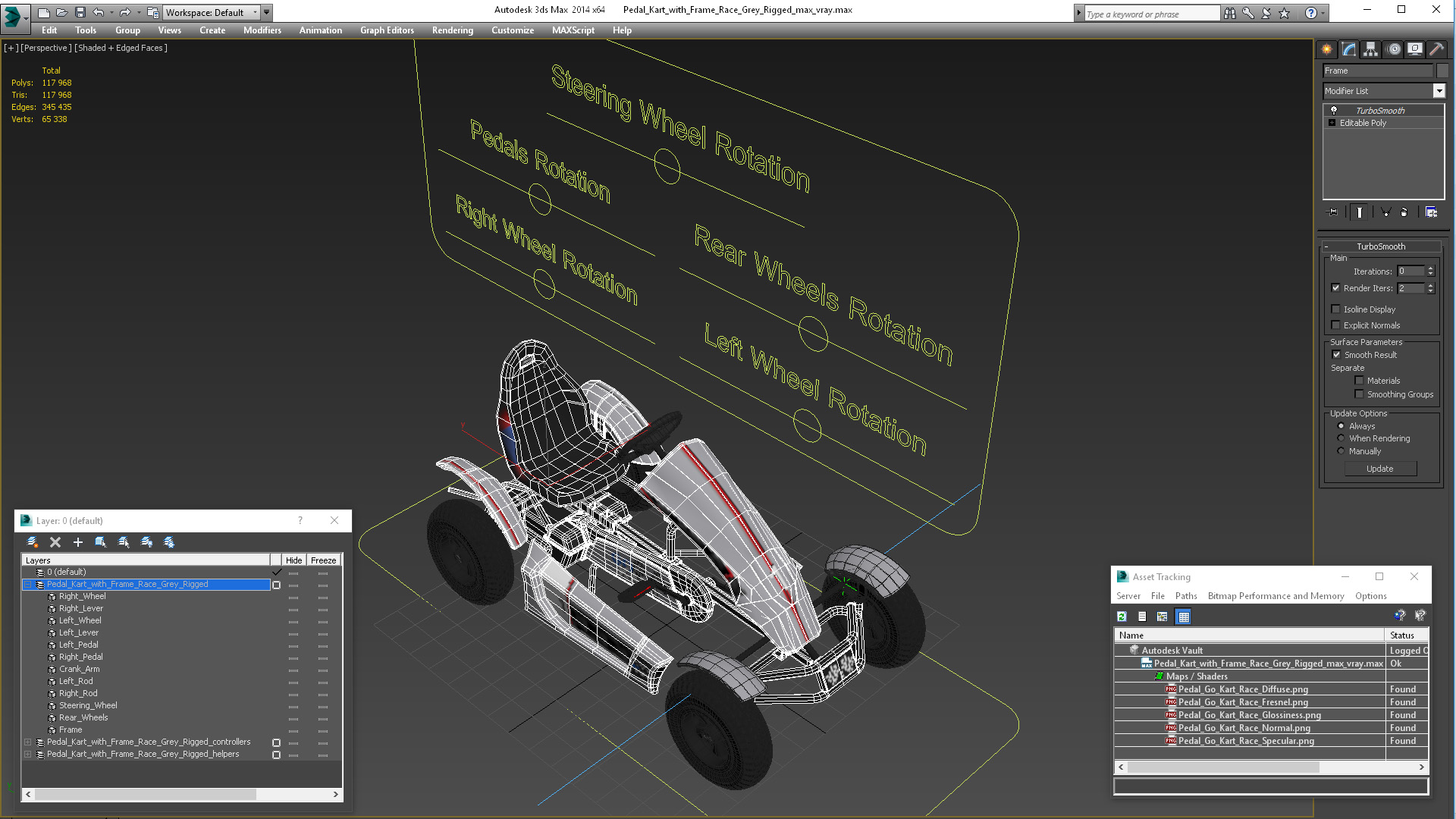 3D Pedal Kart with Frame Race Grey Rigged model