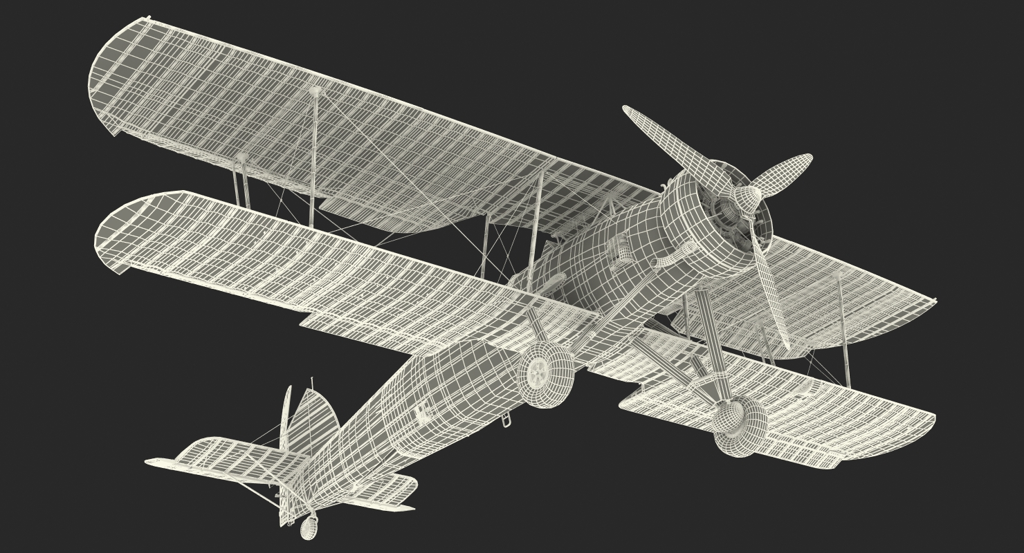 3D Biplane Torpedo Bomber Fairey Swordfish Rigged