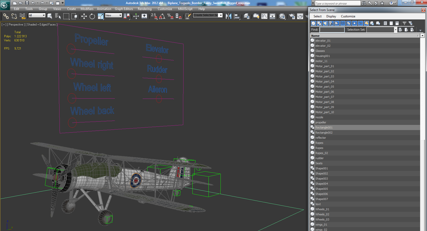 3D Biplane Torpedo Bomber Fairey Swordfish Rigged