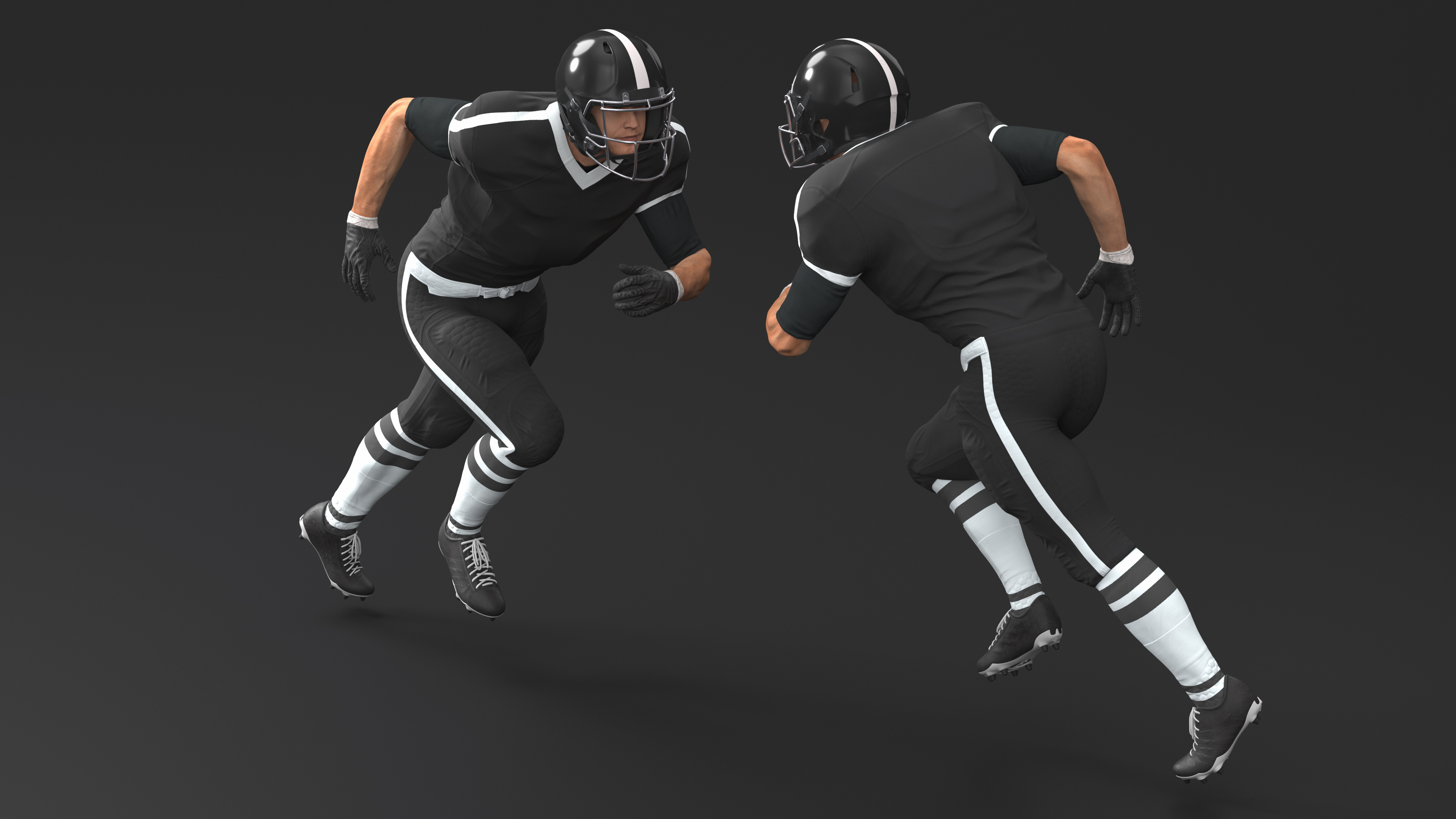 3D Black Uniform Football Player Rigged