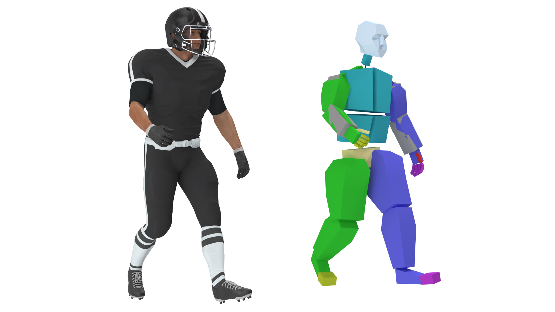 3D Black Uniform Football Player Rigged