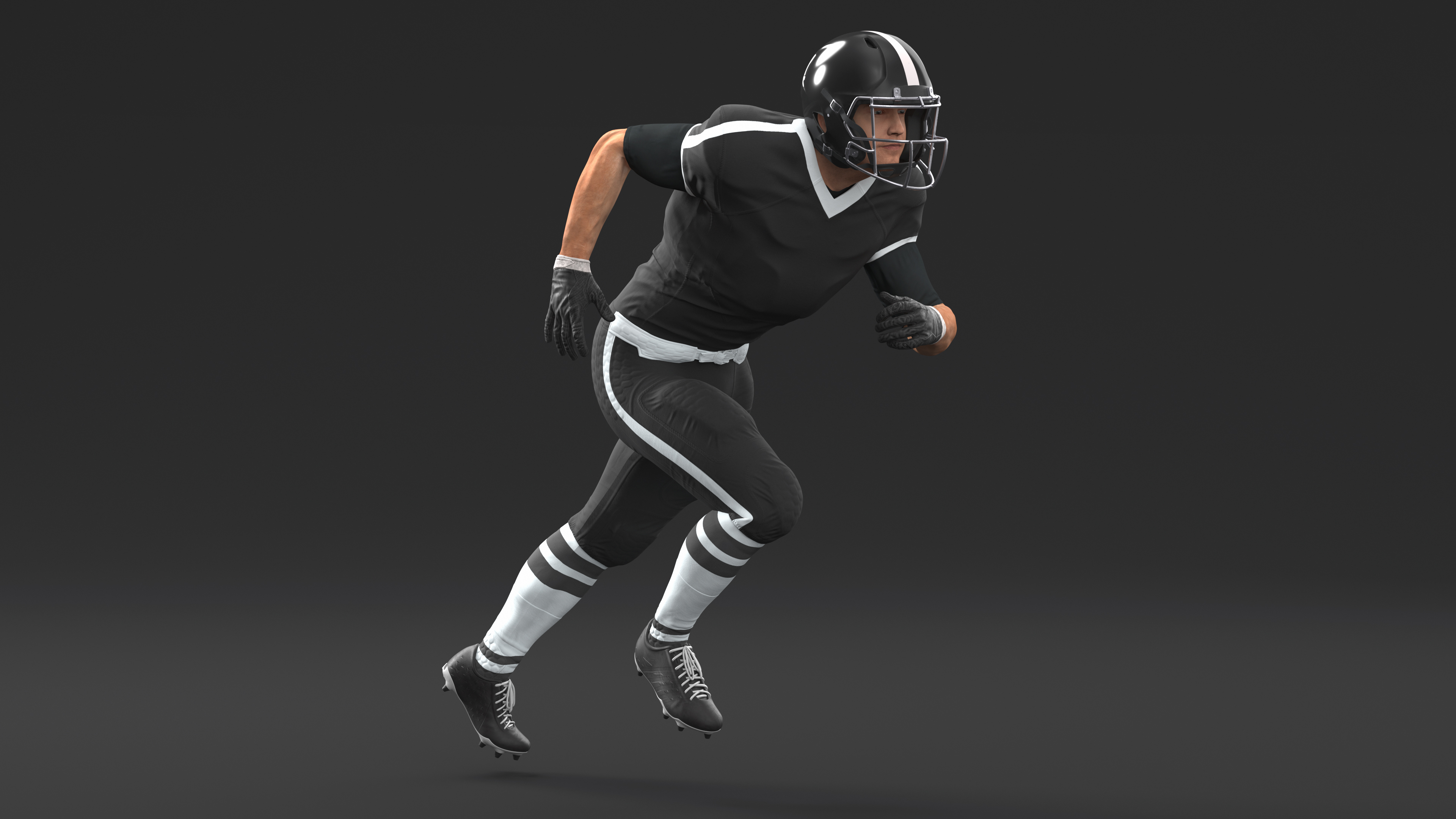 3D Black Uniform Football Player Rigged