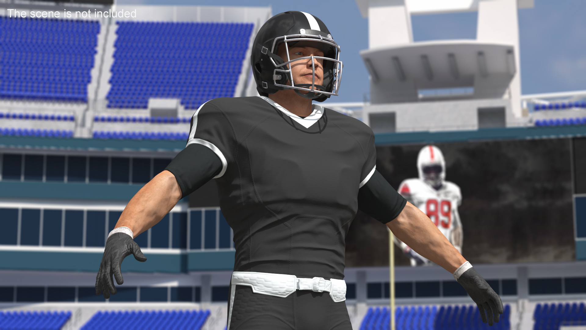 3D Black Uniform Football Player Rigged