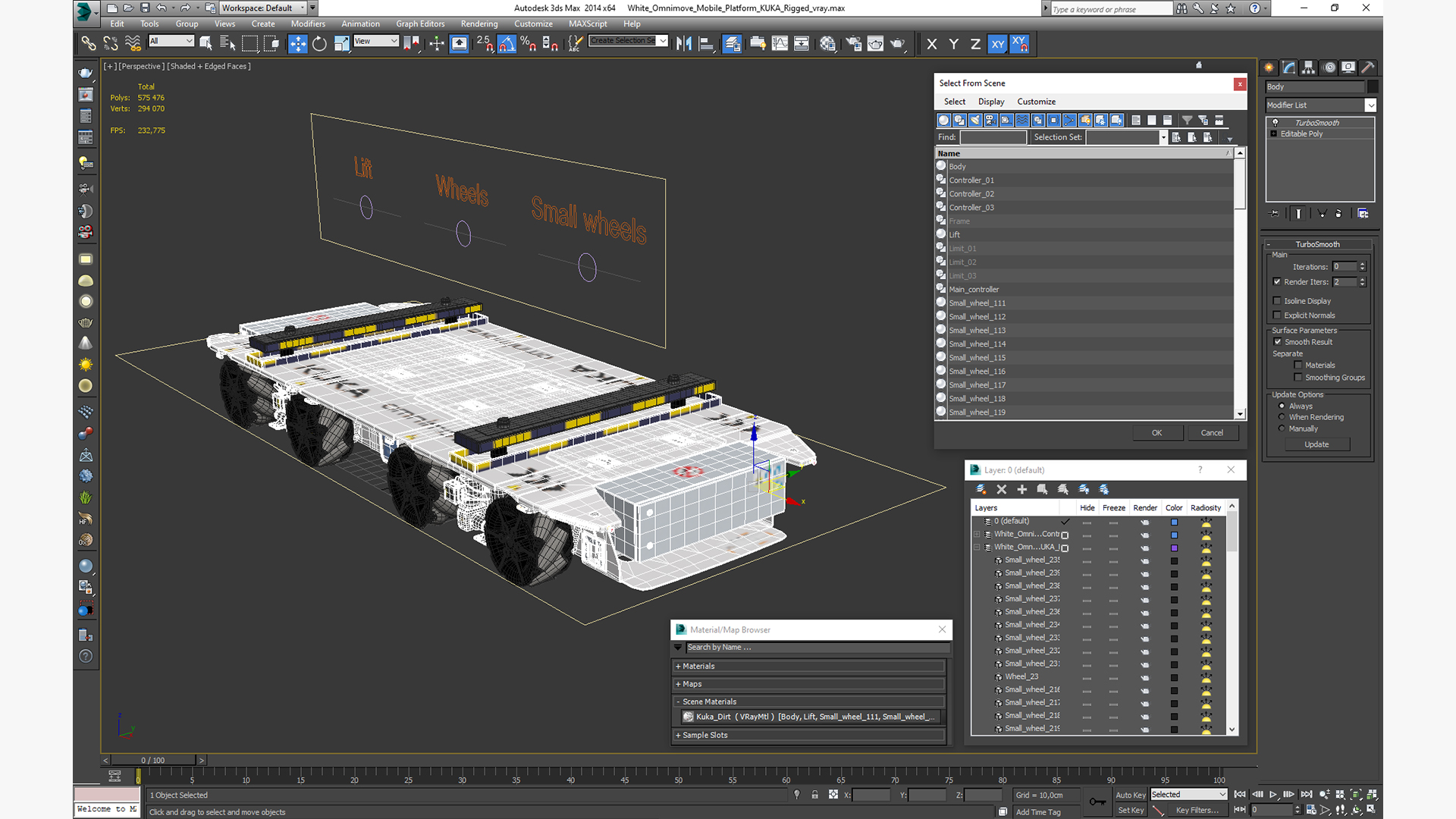 3D White Omnimove Mobile Platform KUKA Rigged for Maya