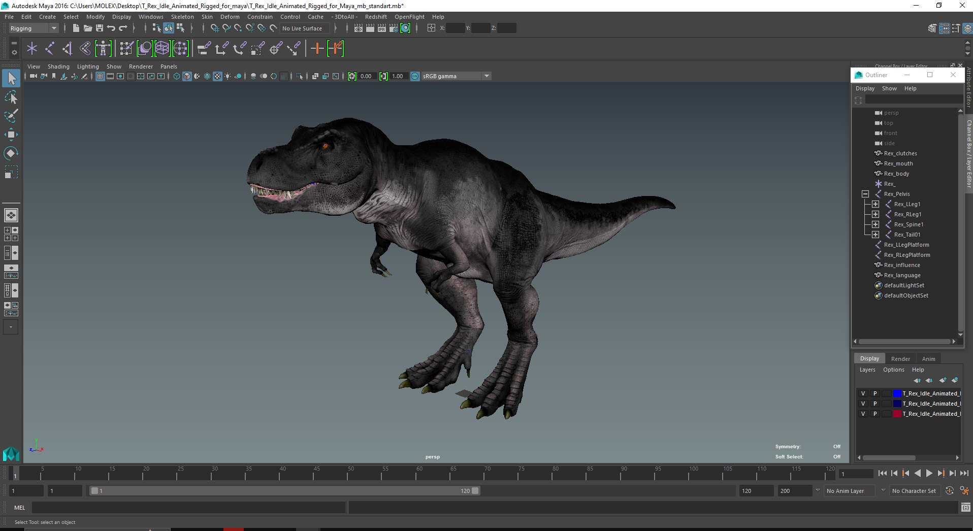 3D model T Rex Idle Animated Rigged for Maya
