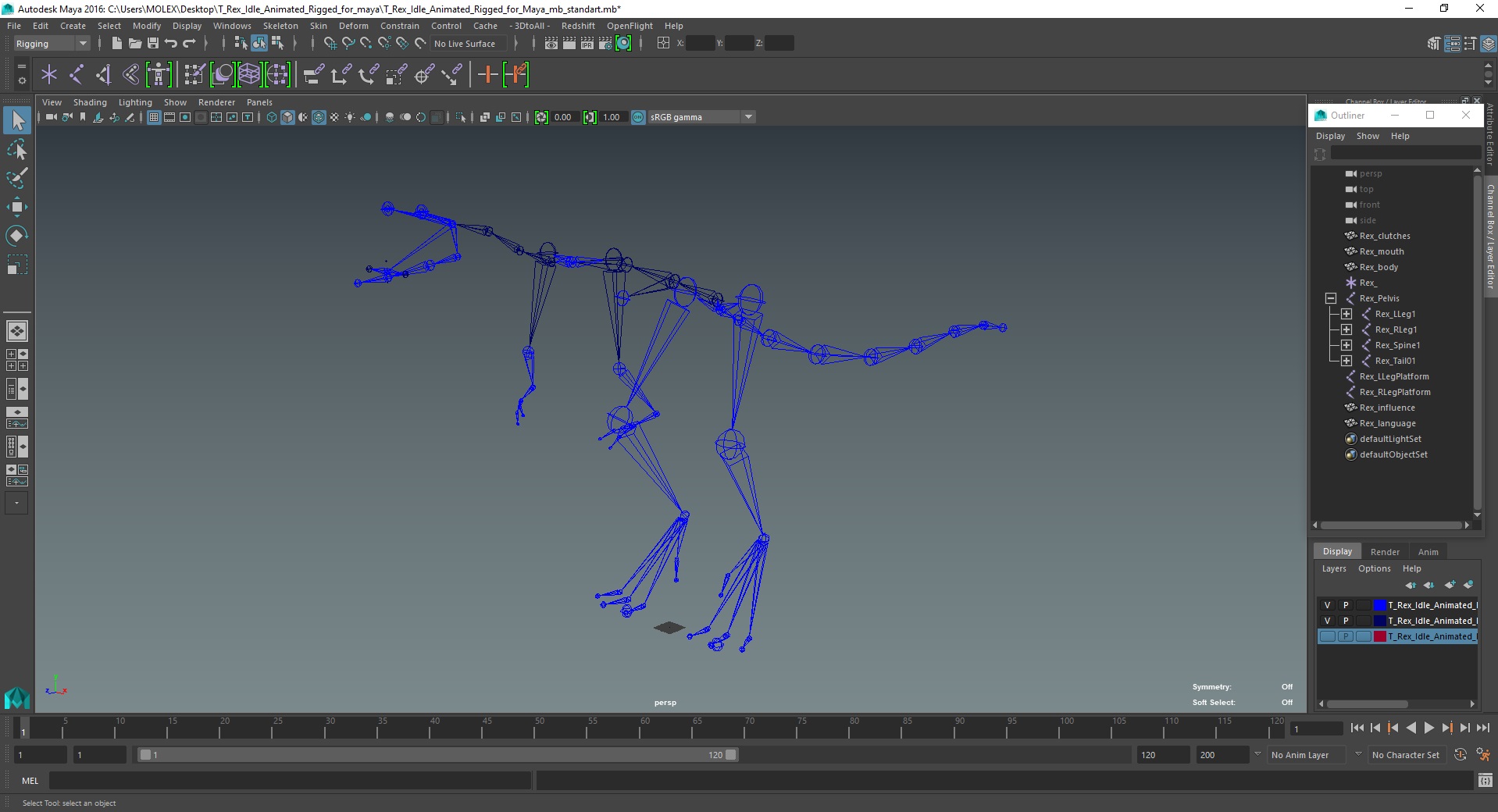 3D model T Rex Idle Animated Rigged for Maya