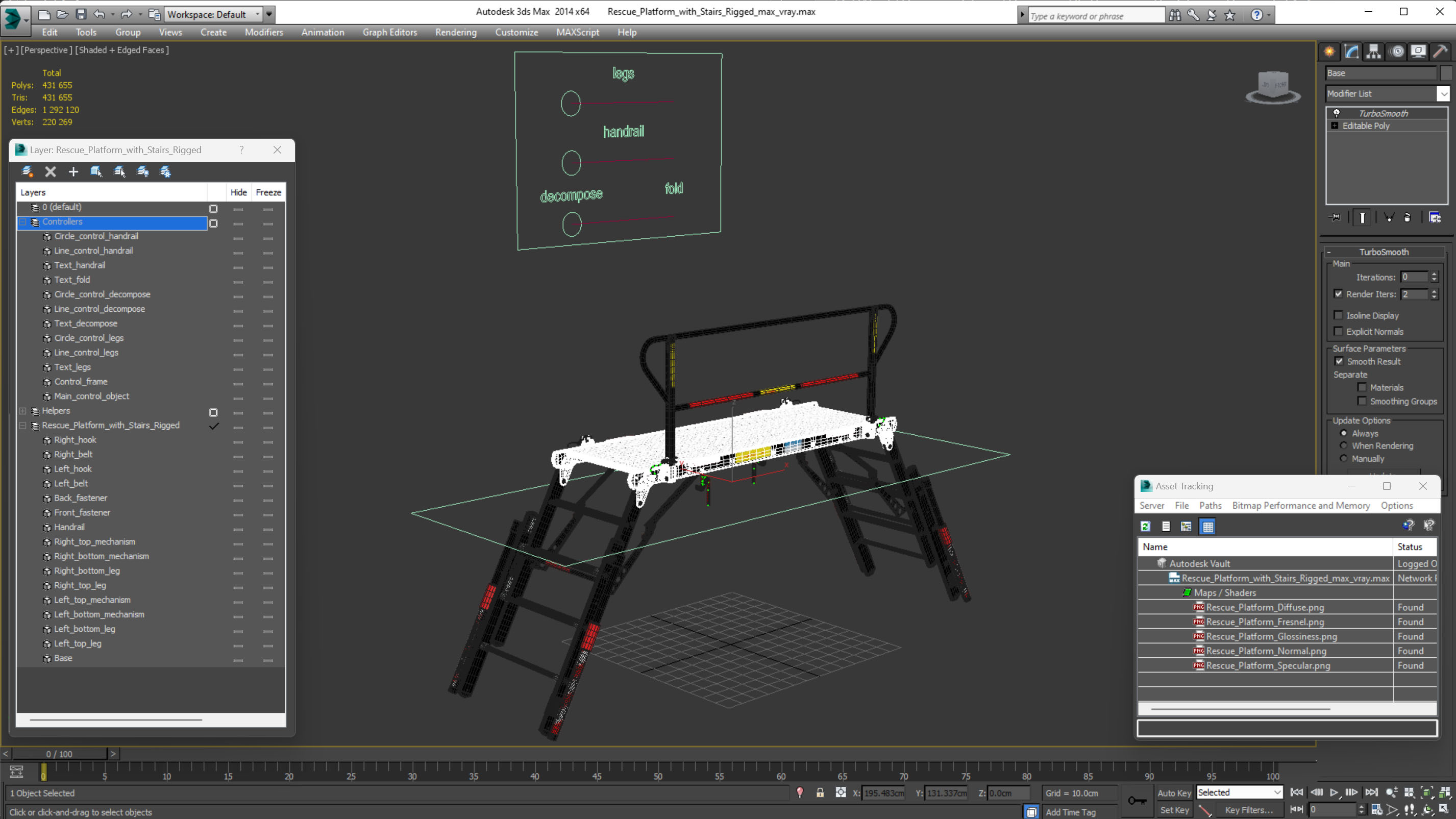 Rescue Platform with Stairs Rigged 3D model