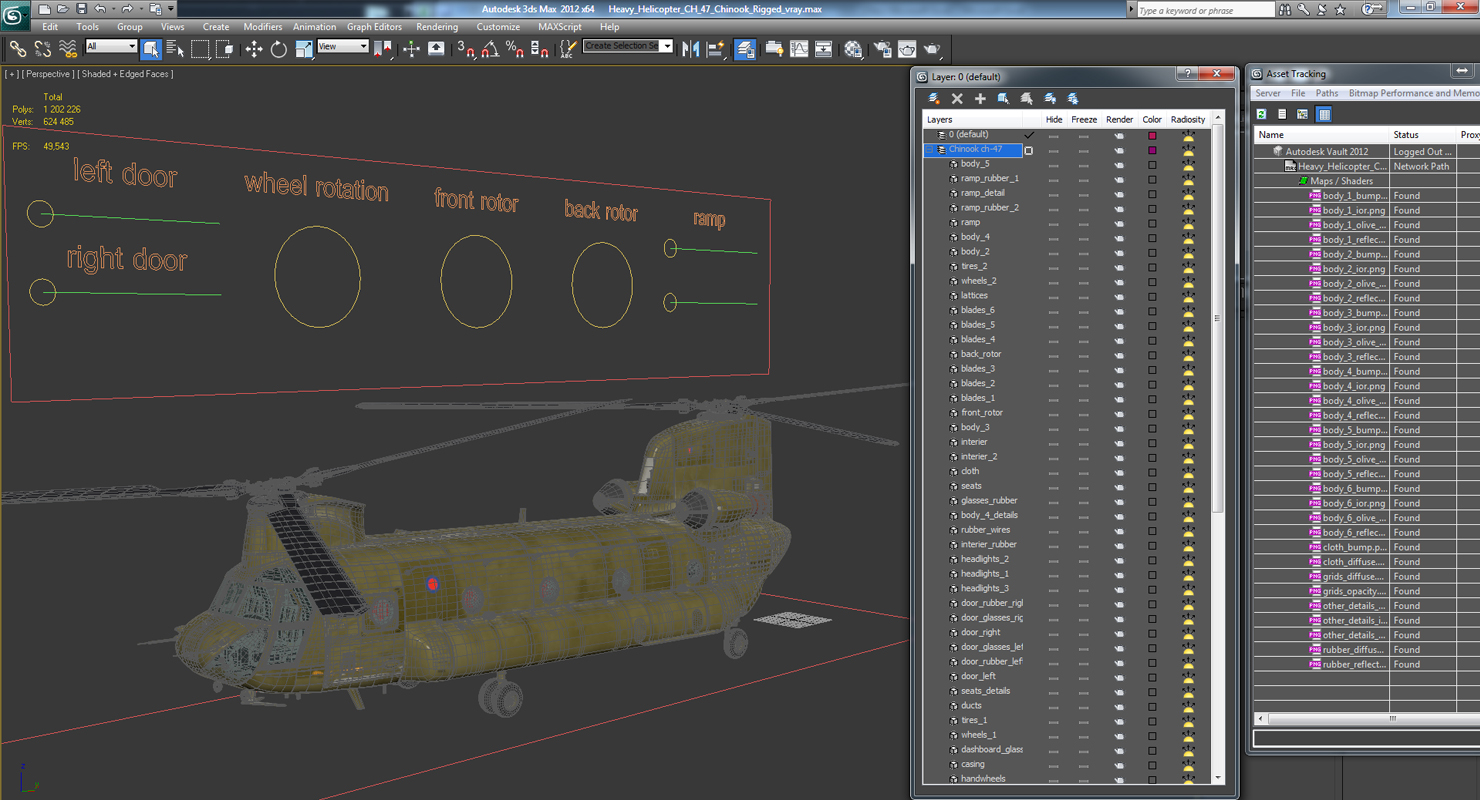 Heavy Helicopter CH 47 Chinook Rigged 3D